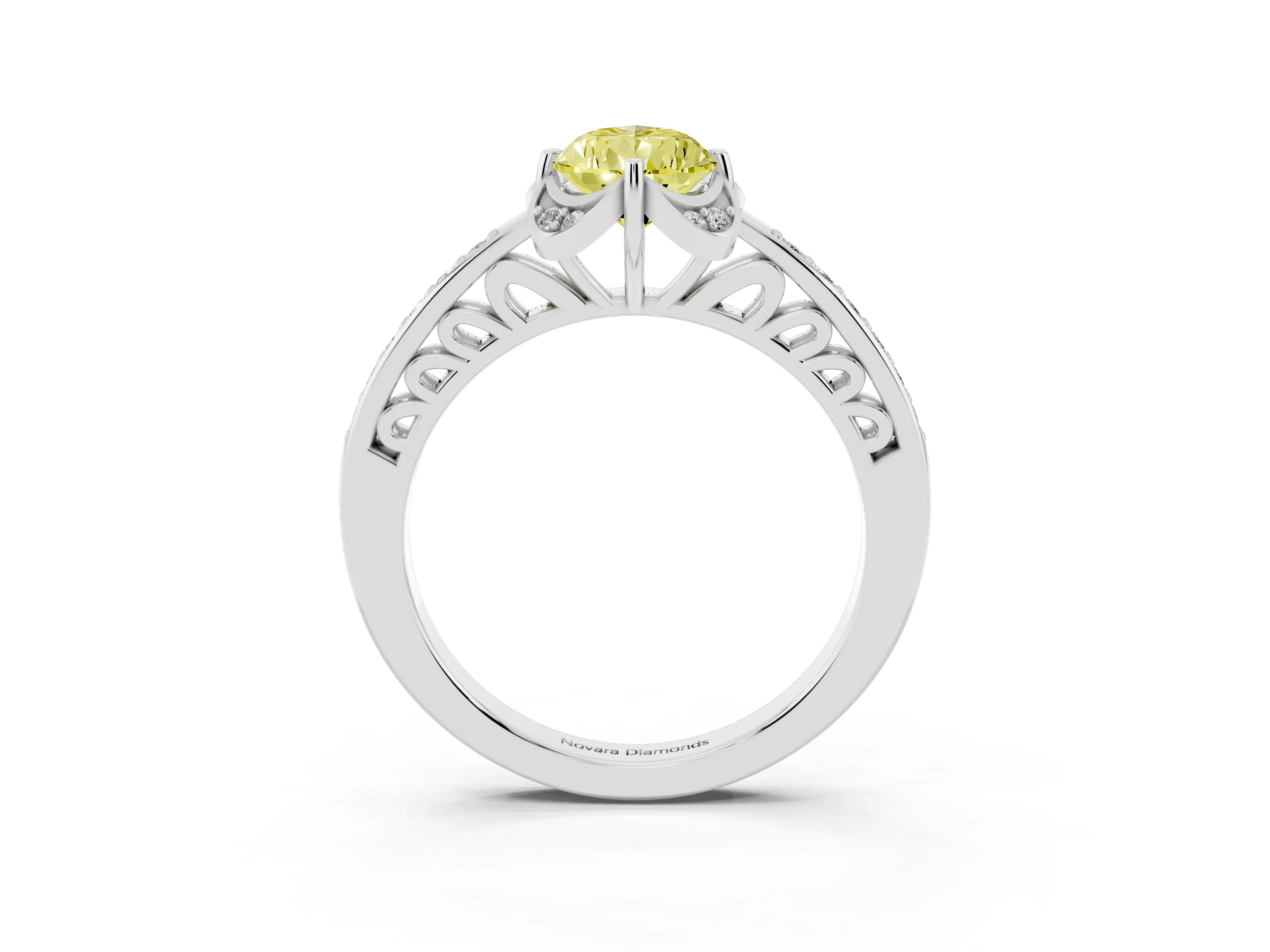 Fancy Yellow Pear Cut Diamond Halo Ring Set in Platinum with Channel Set Band and Prong Setting