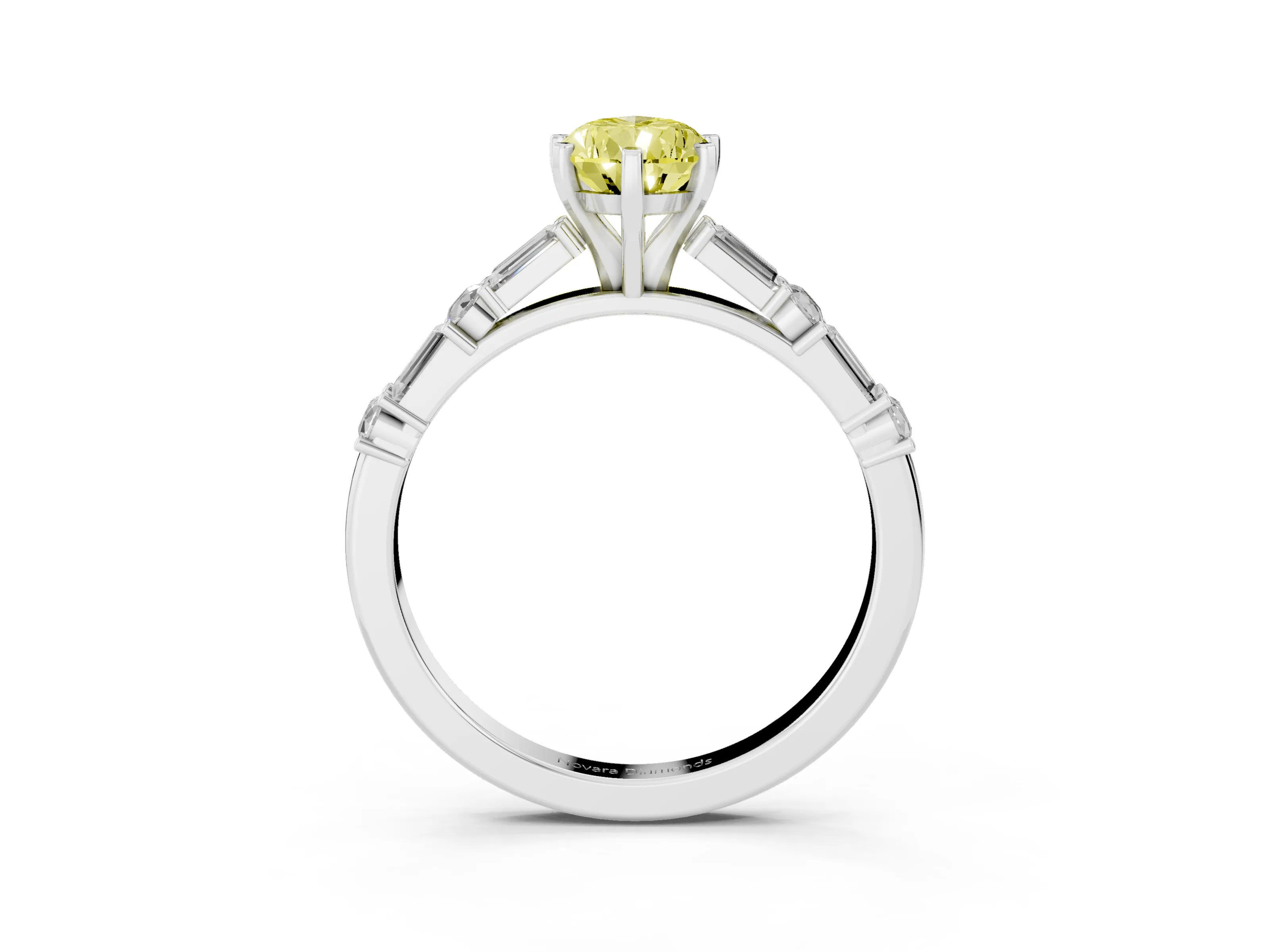 Fancy Yellow Pear Cut Diamond Solitaire Set in Platinum with Side Baguettes and Channel Set Band