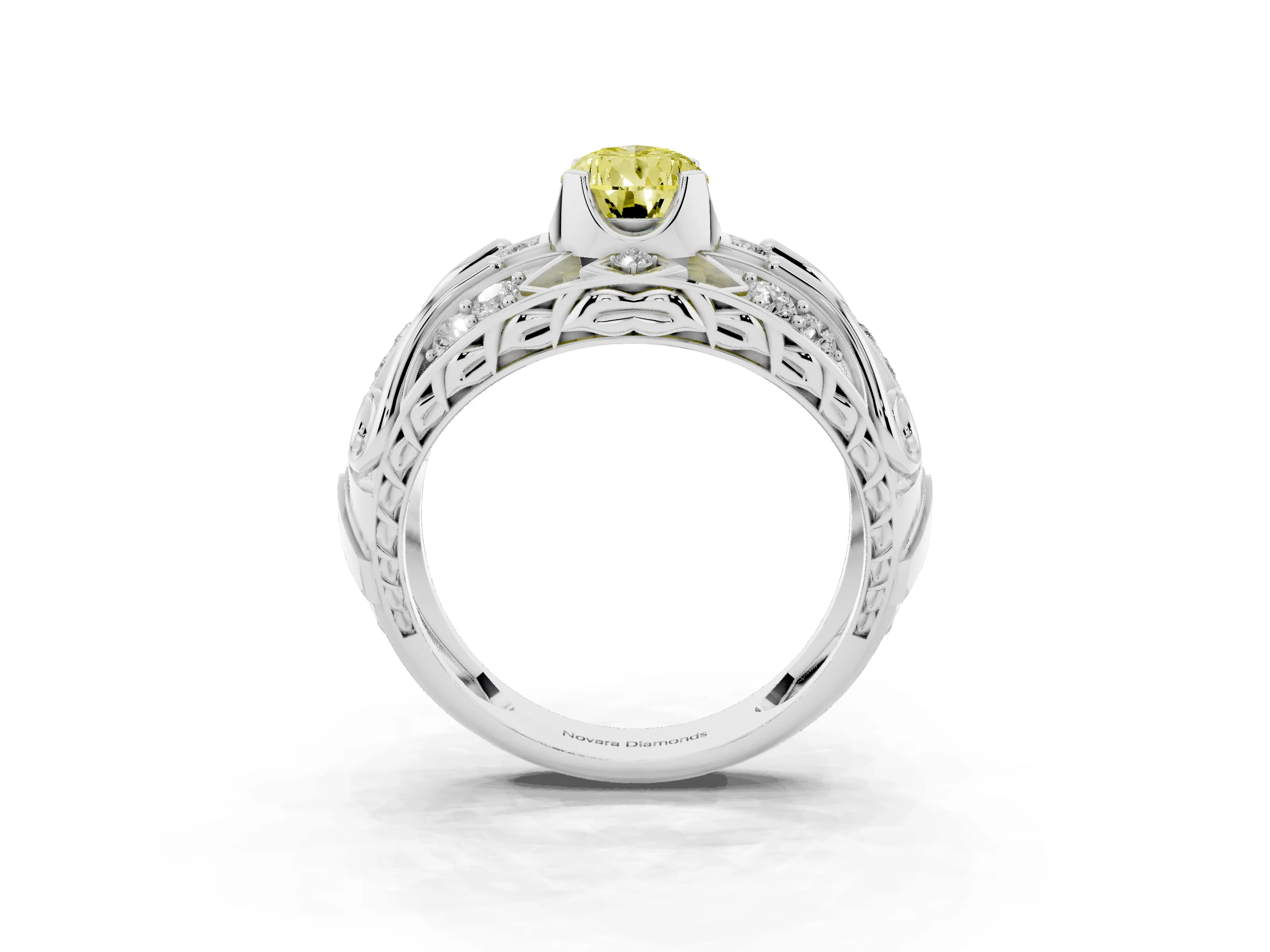 Fancy Yellow Pear Cut Diamond Art Deco Ring Set in Platinum with Pavé Split Shank