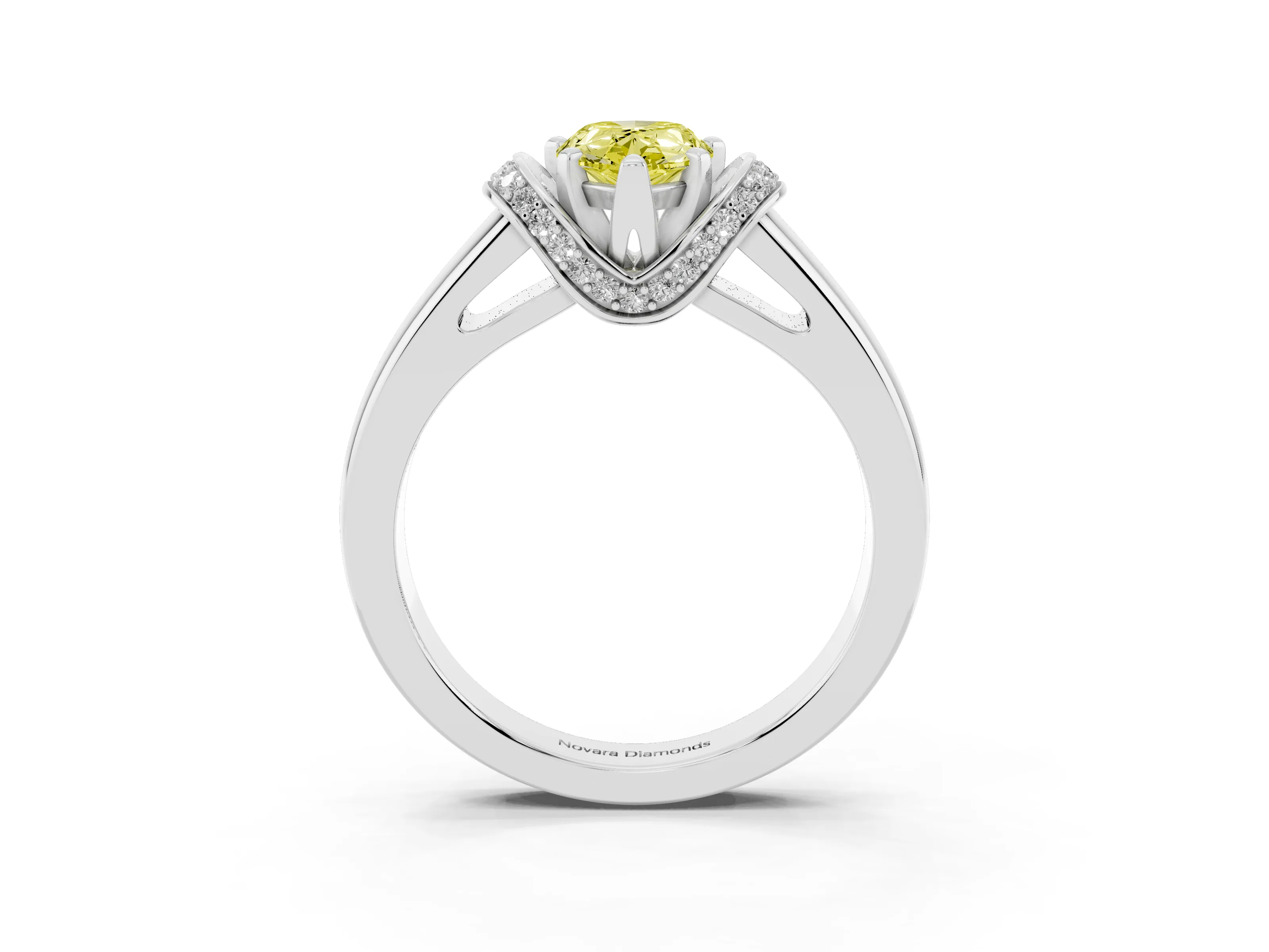 Fancy Yellow Pear Cut Diamond Pavé Band Solitaire Ring Set in Silver with Prong Setting