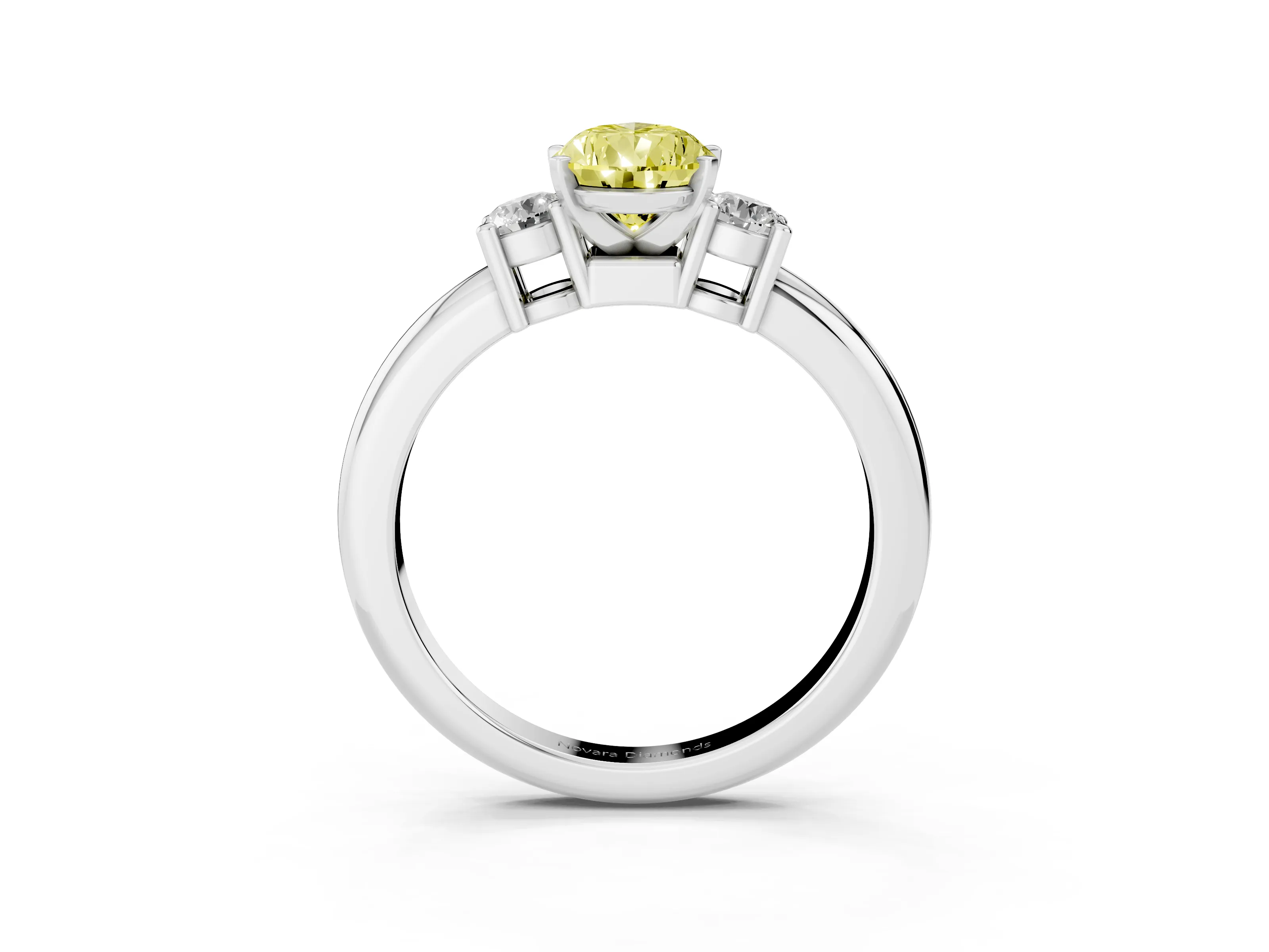 Fancy Yellow Three-Stone Pear Cut Diamond Ring Set in Silver with Prong Setting and Plain Band