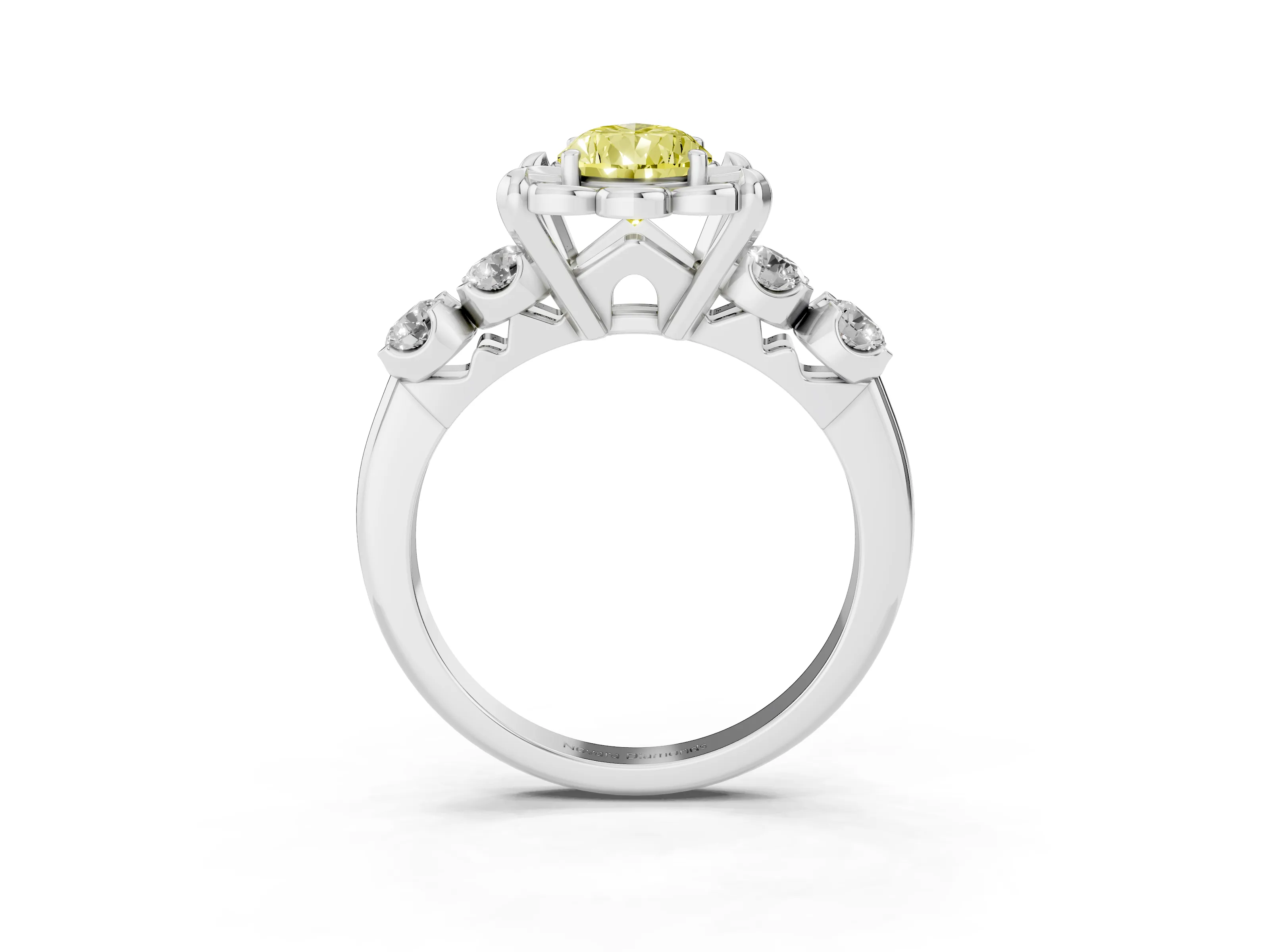 Fancy Yellow Pear Cut Diamond Floral Halo Ring Set in Platinum with Shared Prong Band