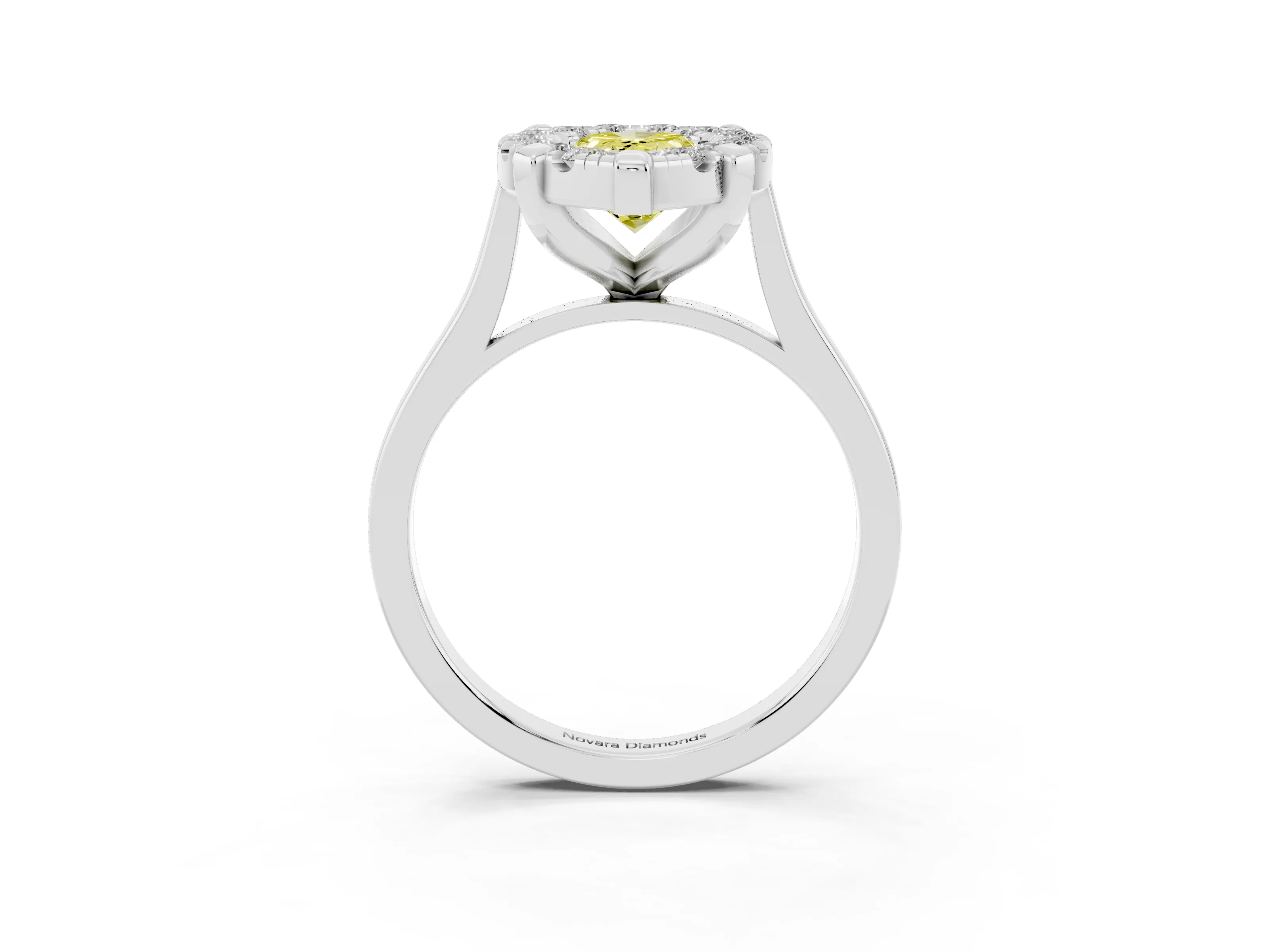 Fancy Yellow Pear Cut Diamond Cluster Halo Solitaire Ring Set in Silver with Prong Setting