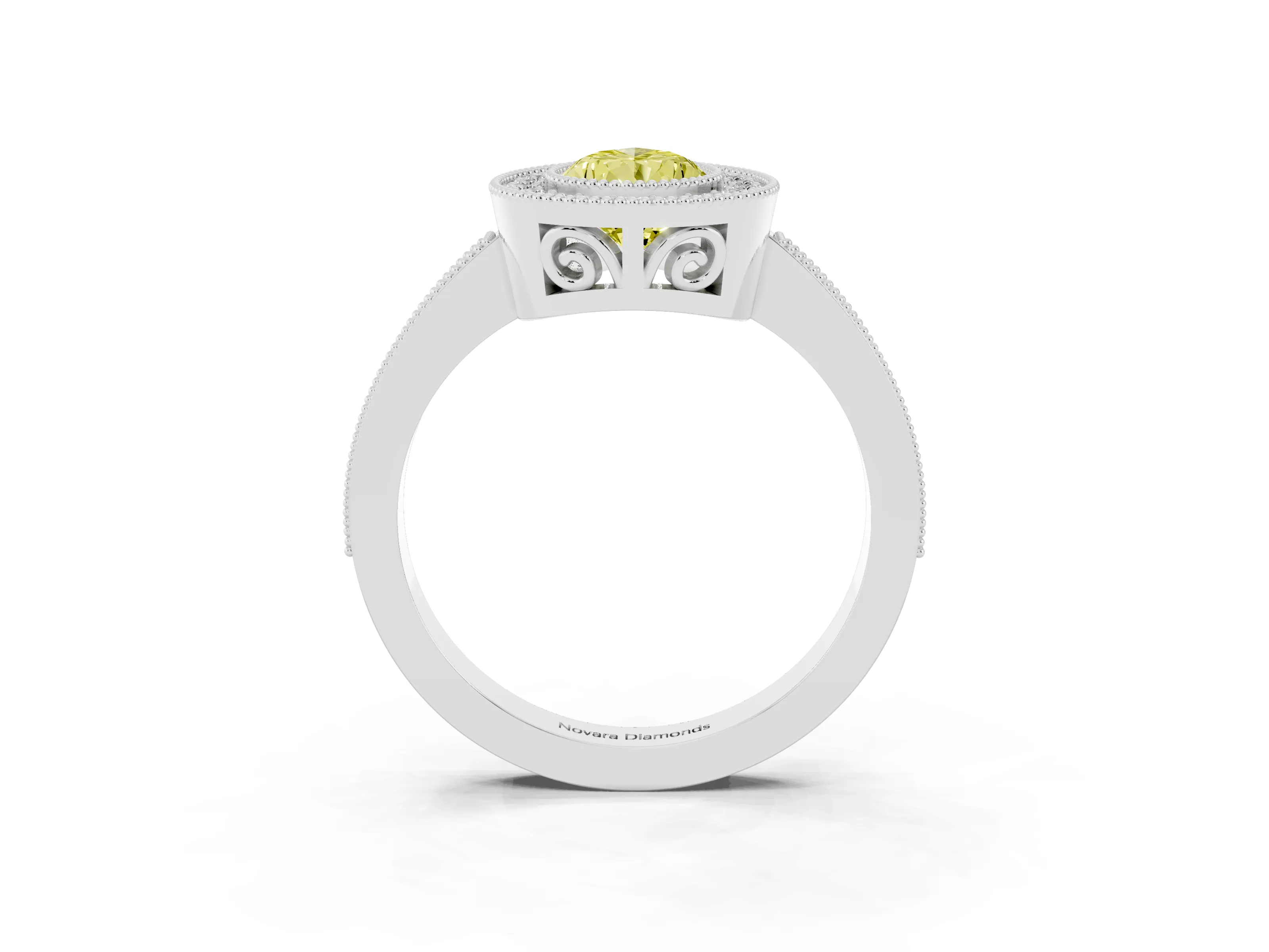 Fancy Yellow Pear Cut Diamond Round Halo Ring Set in White gold with Pavé Band