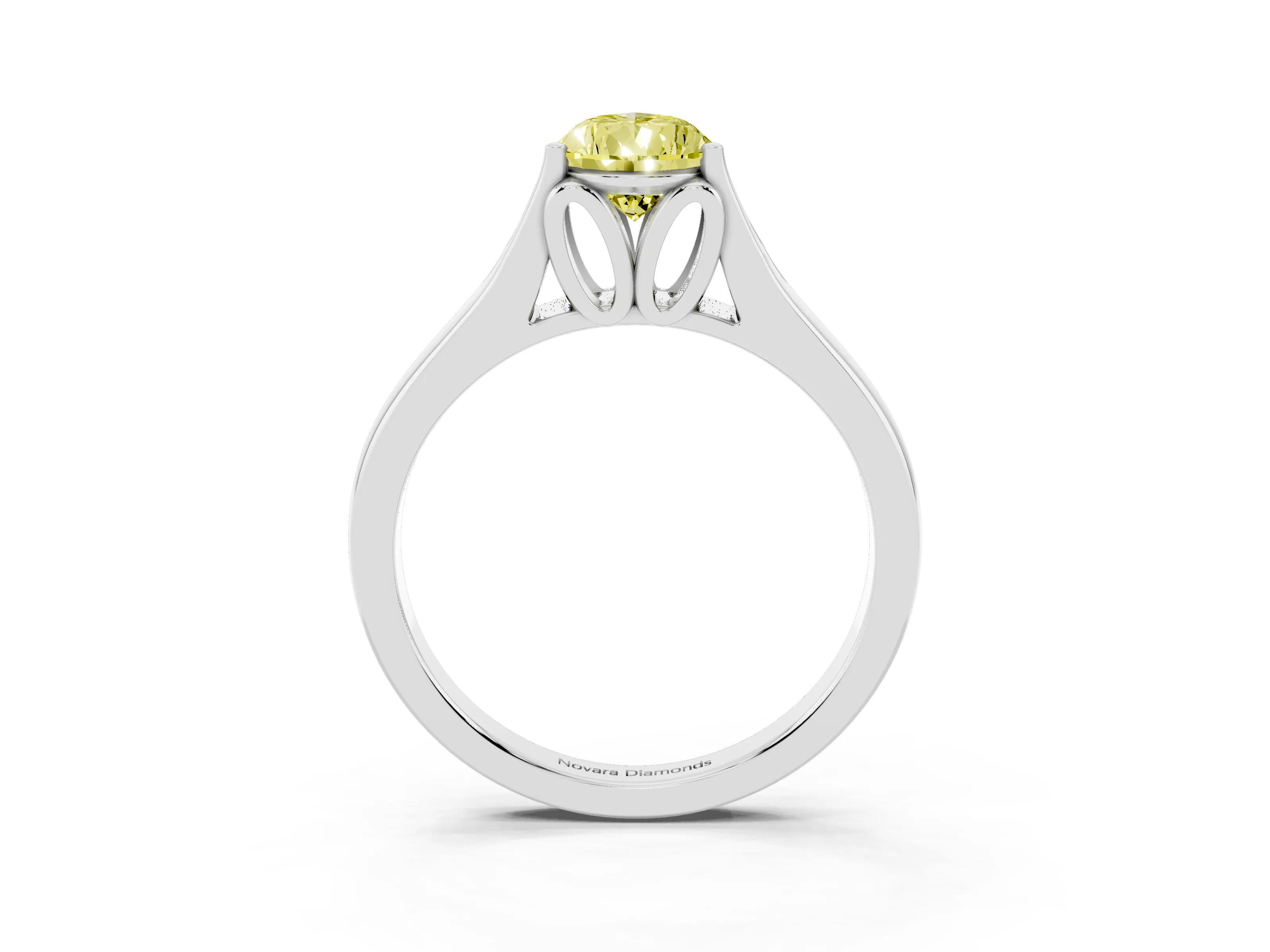Fancy Yellow Pear Cut Diamond Solitaire Ring Set in White gold with Arched Cathedral Band and Prong Setting