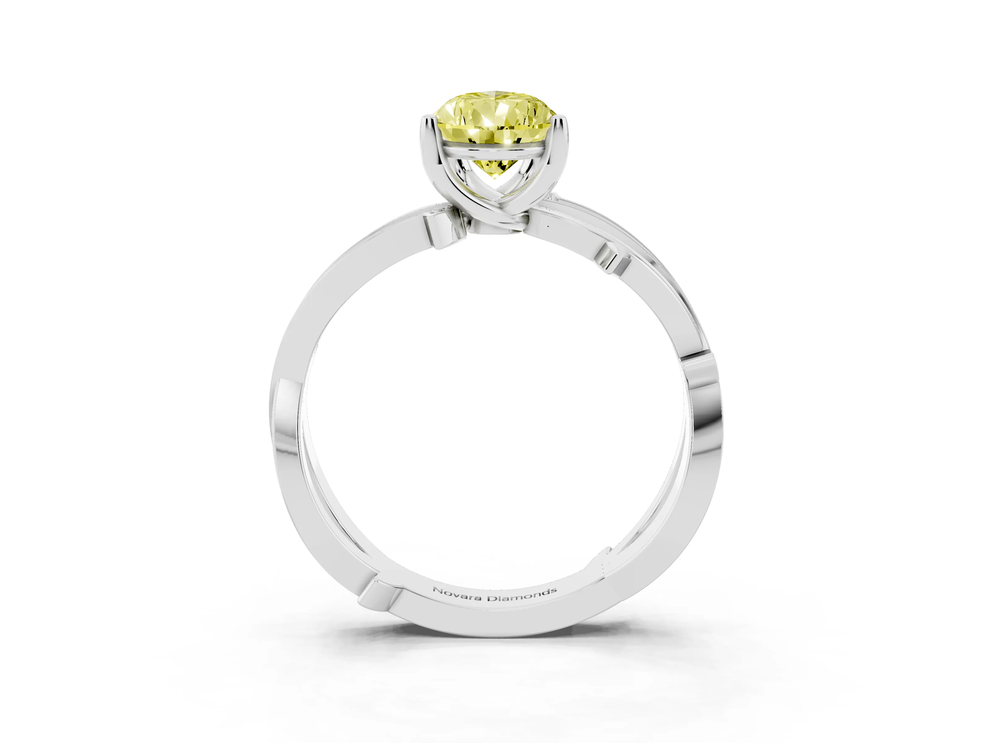 Fancy Yellow Pear Cut Diamond Pavé Twist Band Solitaire Ring Set in Silver with Prong Setting