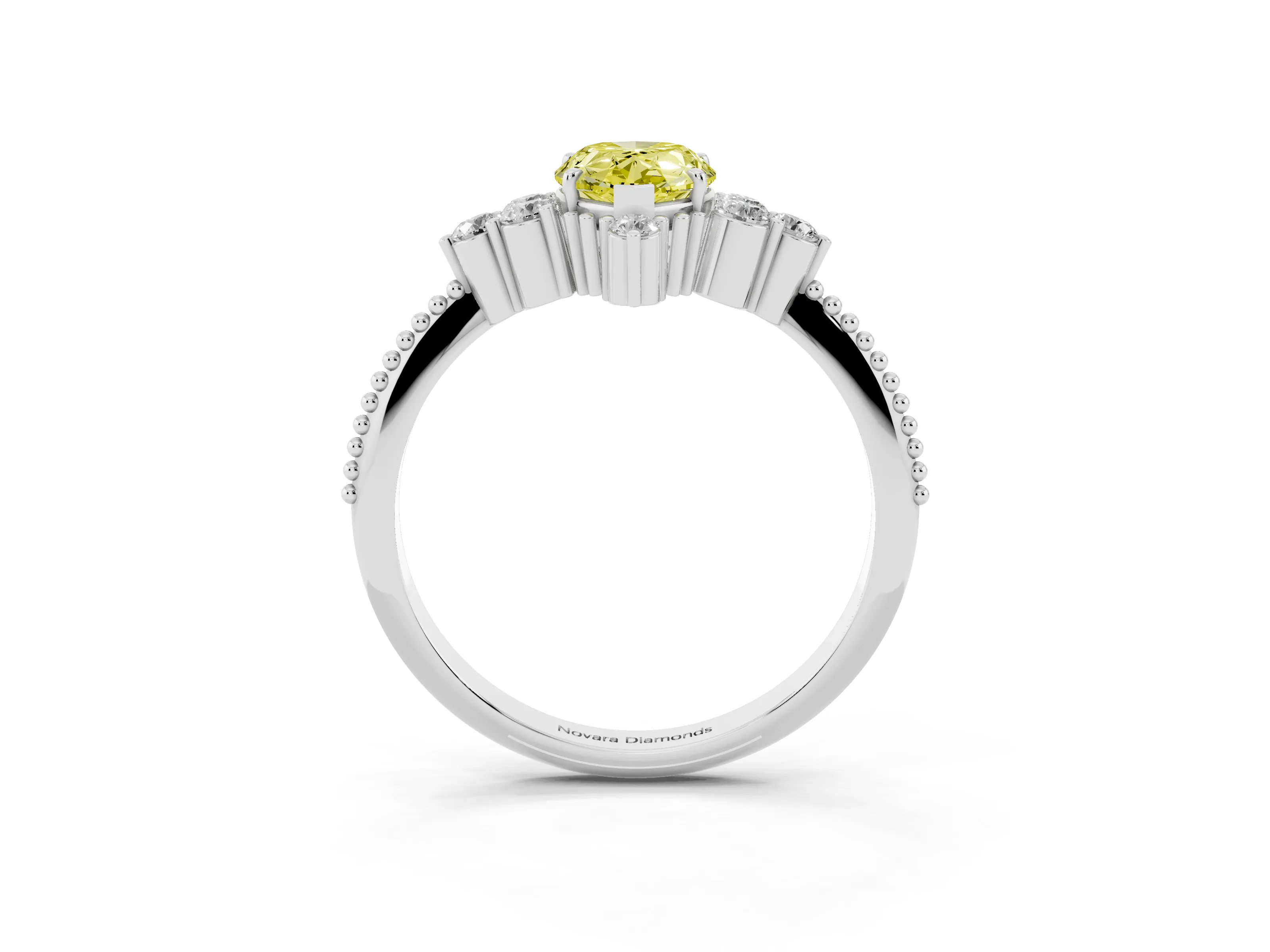 Fancy Yellow Pear Cut Diamond Cluster Ring Set in Silver with Beaded Band