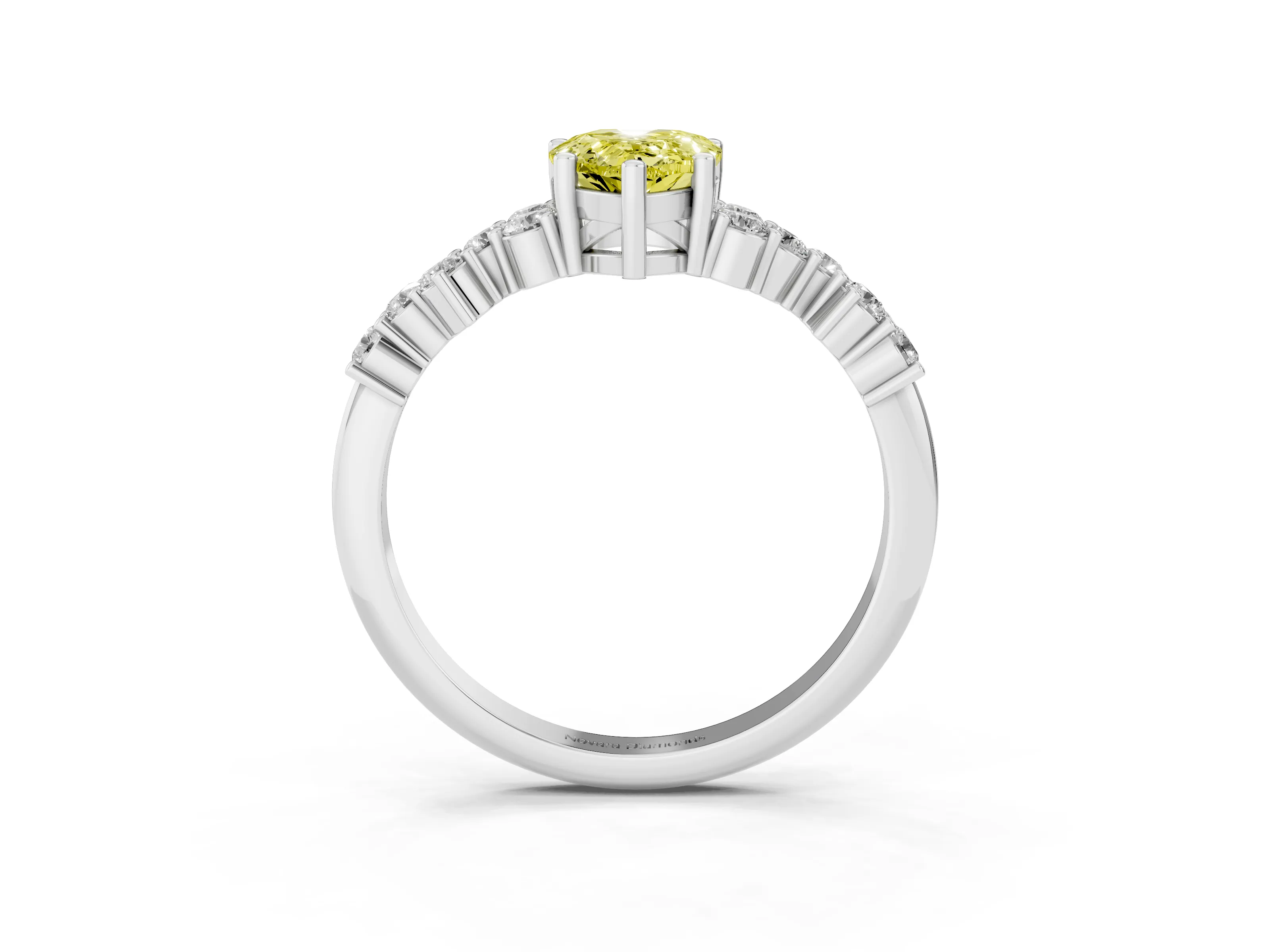 Fancy Yellow Pear Cut Diamond Ring Set in Platinum with Scattered Round Accents