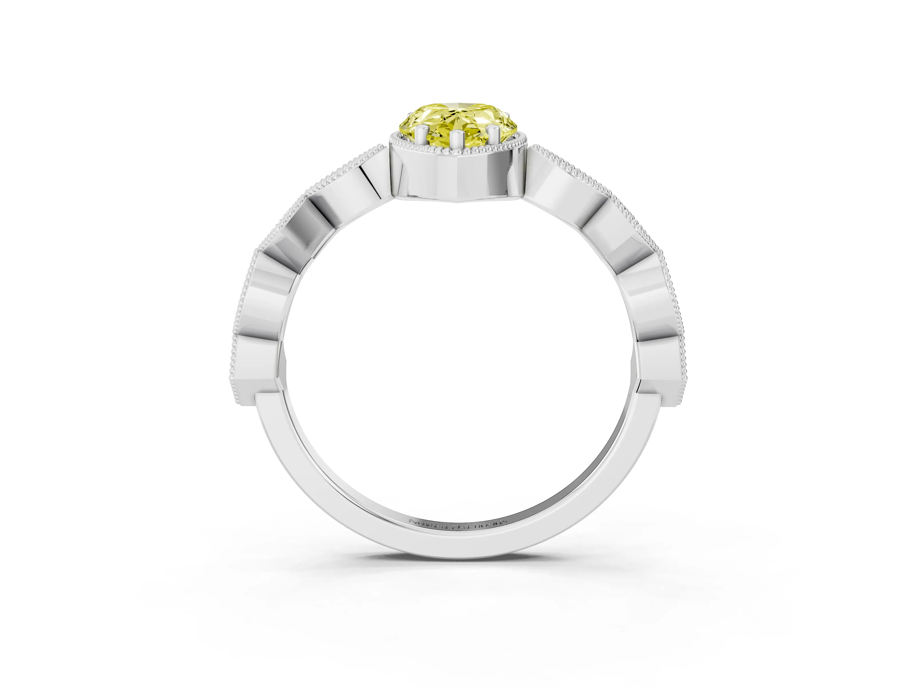 Fancy Yellow Pear Cut Diamond Milgrain Marquise Twist Band Ring Set in White gold with Prong Setting