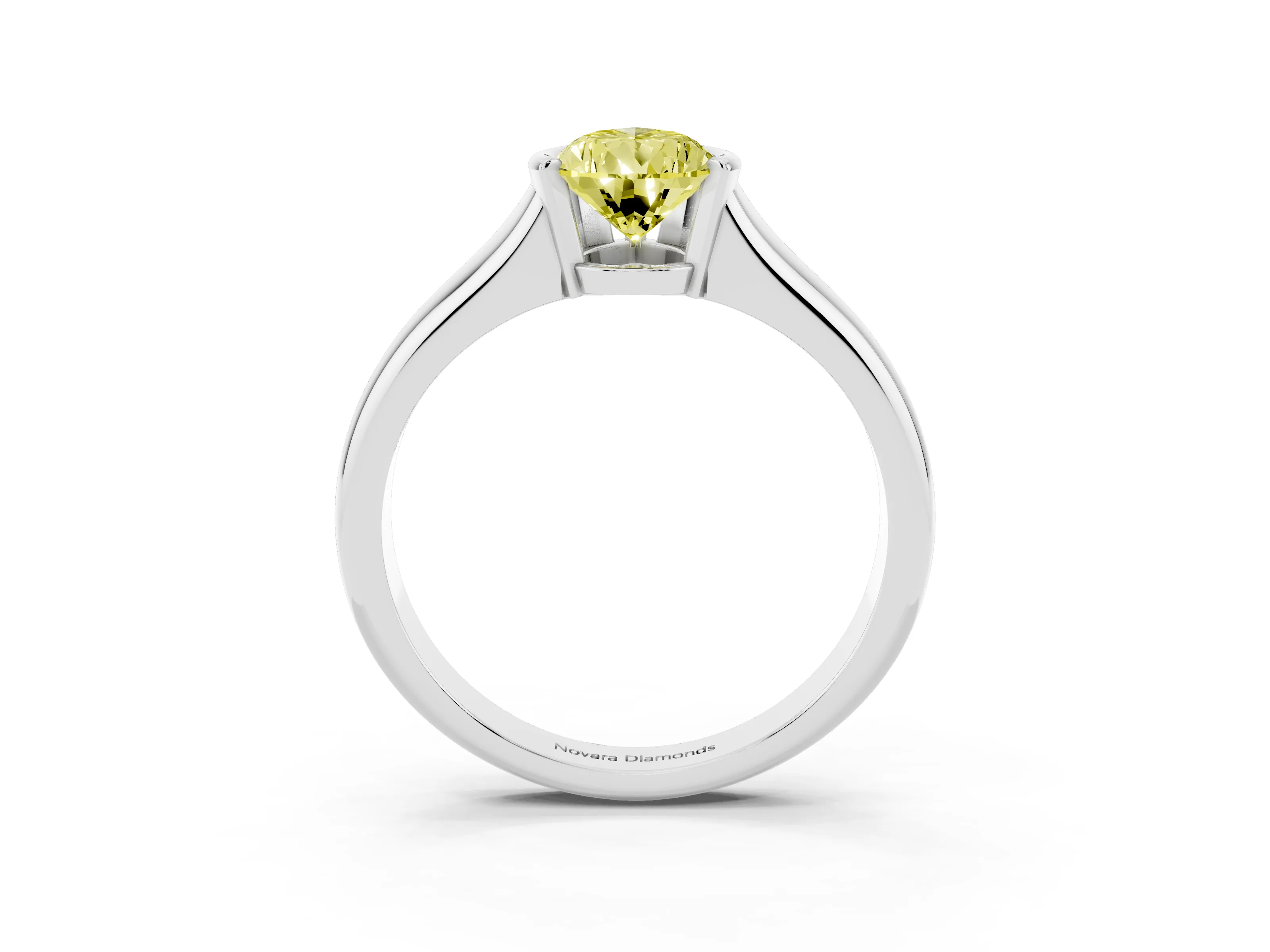 Fancy Yellow Pear Cut Diamond Solitaire Tension Set Ring Set in Platinum with Split Shank Band