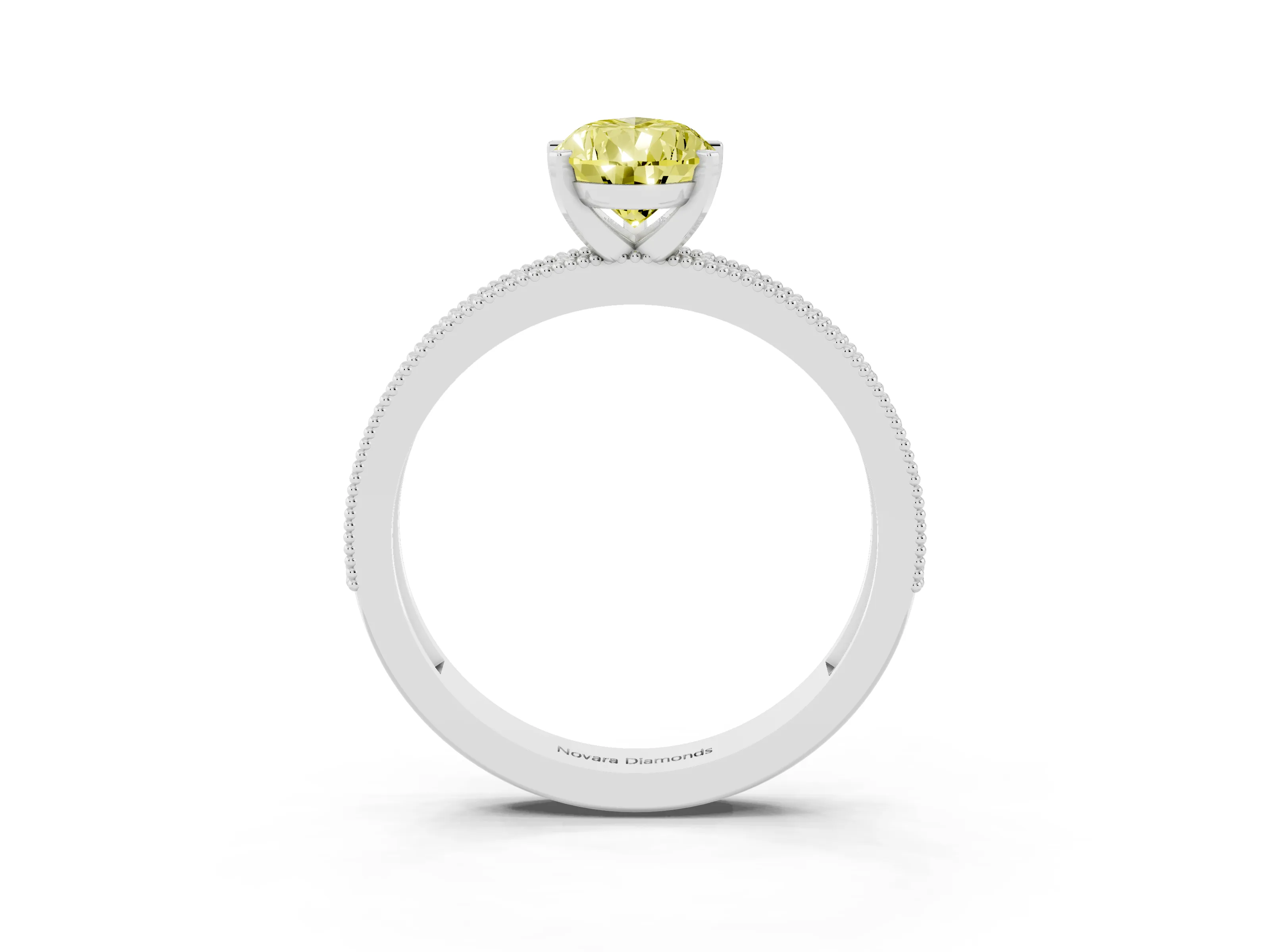 Fancy Yellow Pear Cut Diamond Milgrain Pavé Engagement Ring Set in Platinum with Prong Setting
