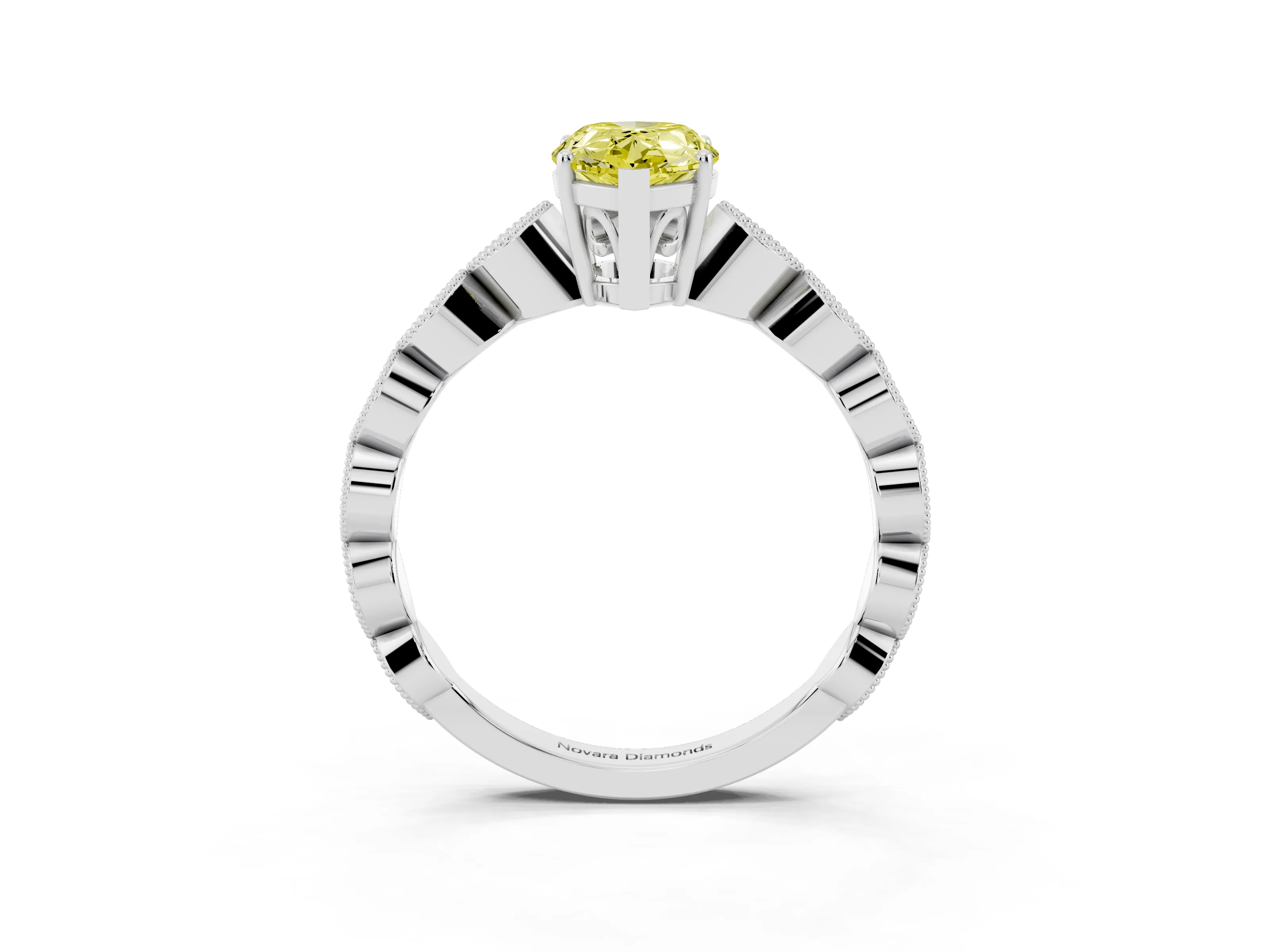 Fancy Yellow Pear Cut Diamond Solitaire Ring Set in Silver with Infinity Twist Pavé Band