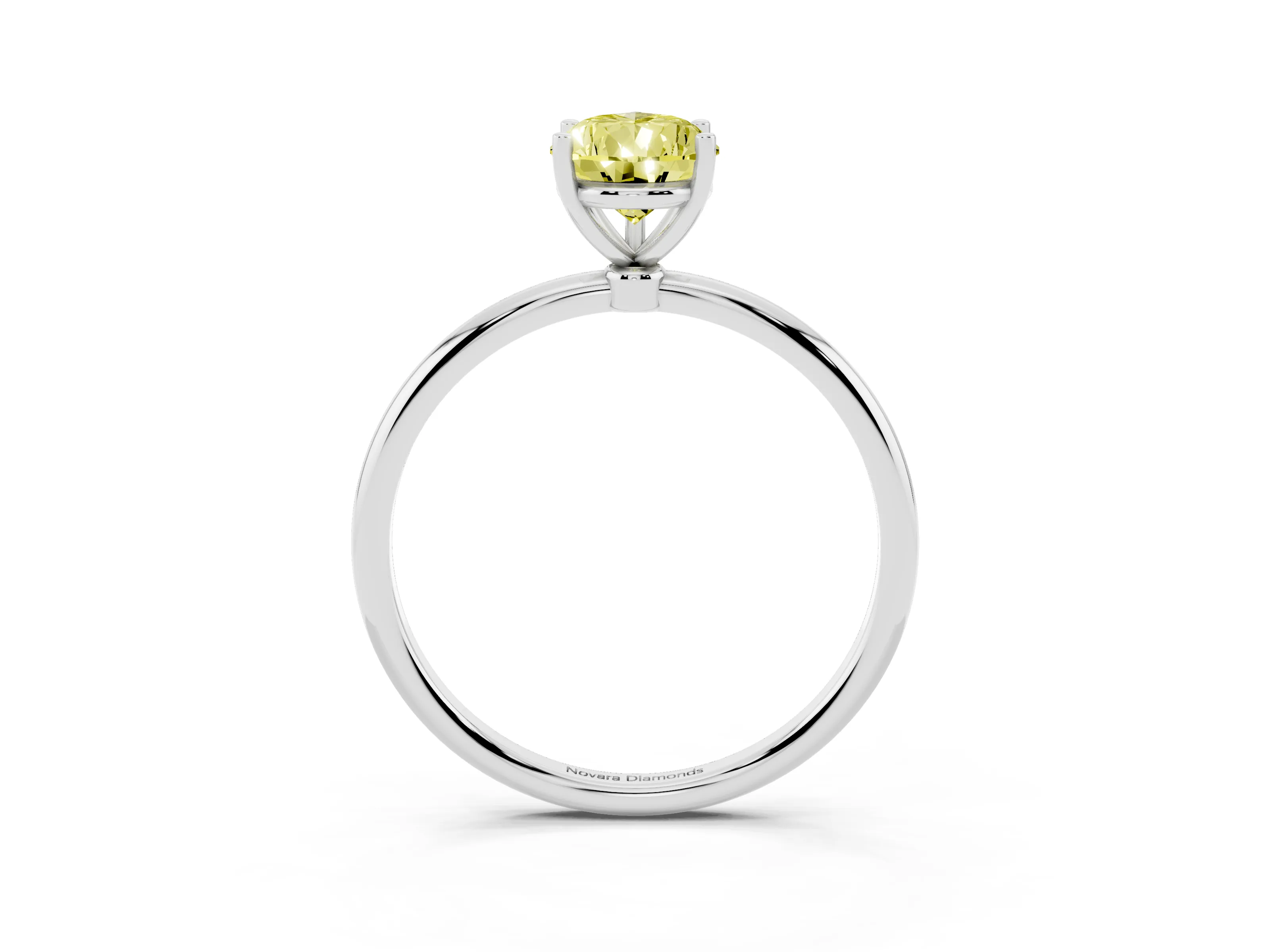 Fancy Yellow Pear Cut Diamond Solitaire Engagement Ring Set in Silver with Thin Band and Prong Setting