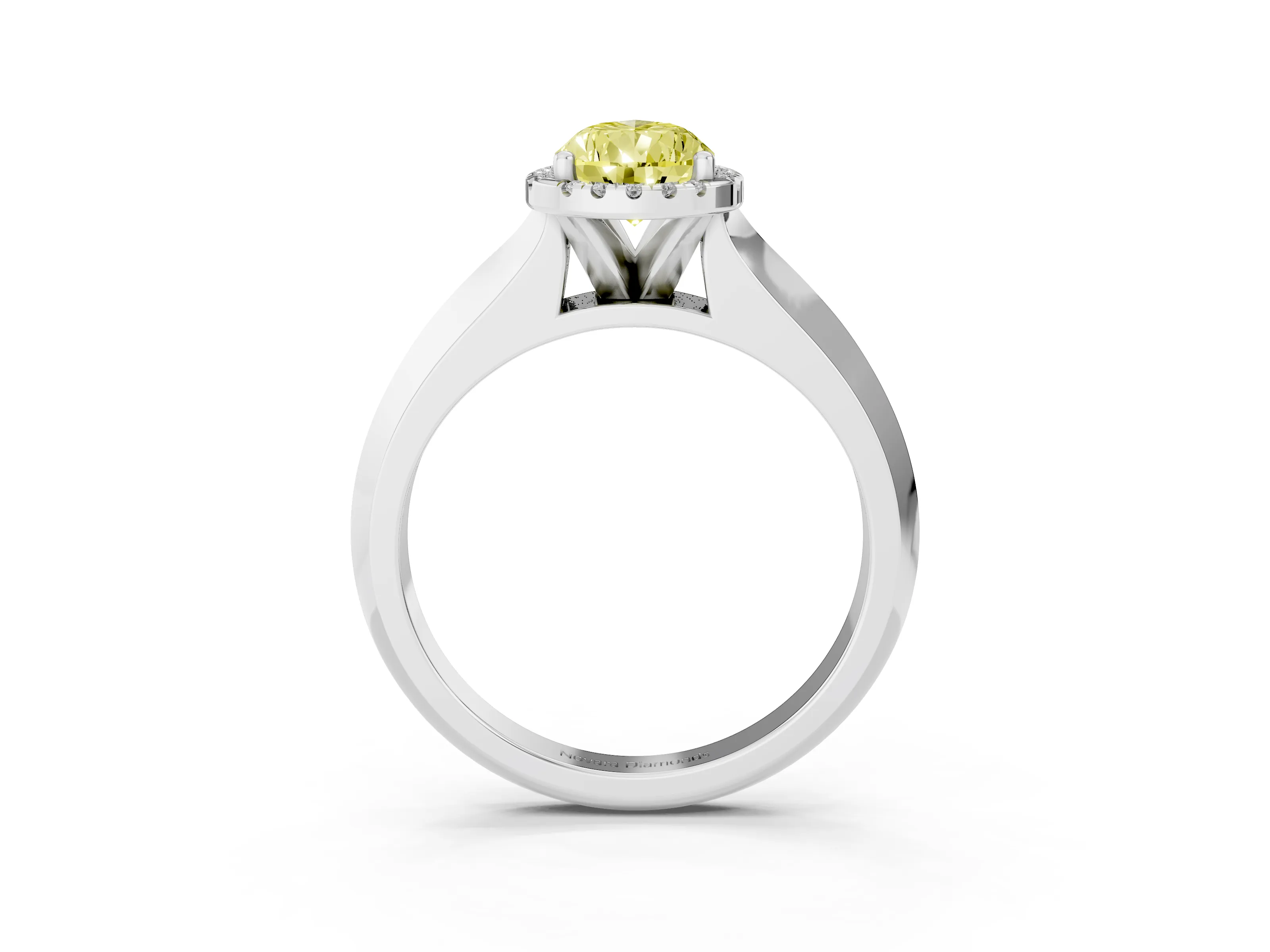 Fancy Yellow Pear Cut Diamond Halo Ring Set in White gold with Cathedral Band and Prong Setting