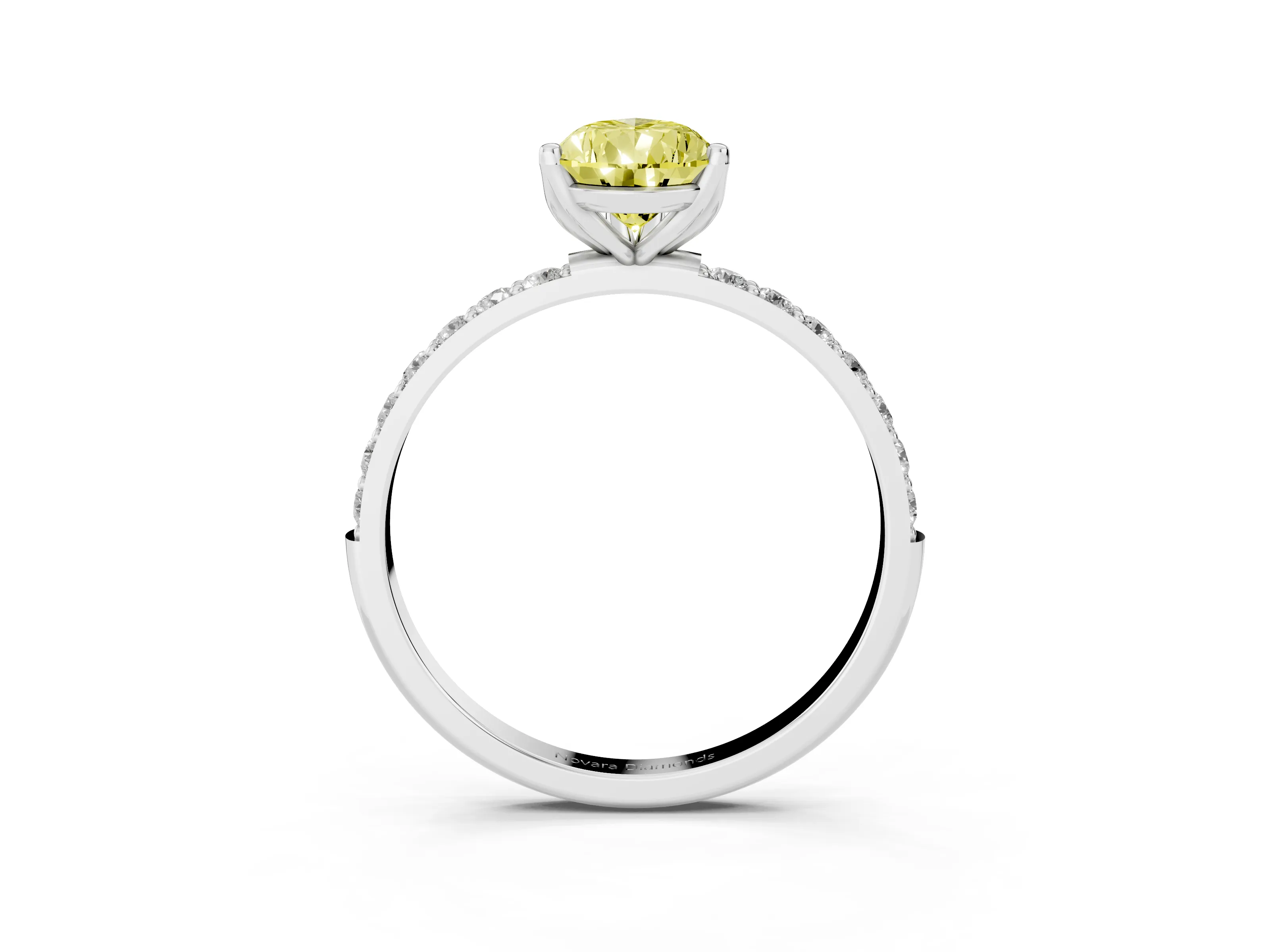 Fancy Yellow Pear Cut Diamond Solitaire Engagement Ring Set in Silver with Round Pavé Band and Prong Setting