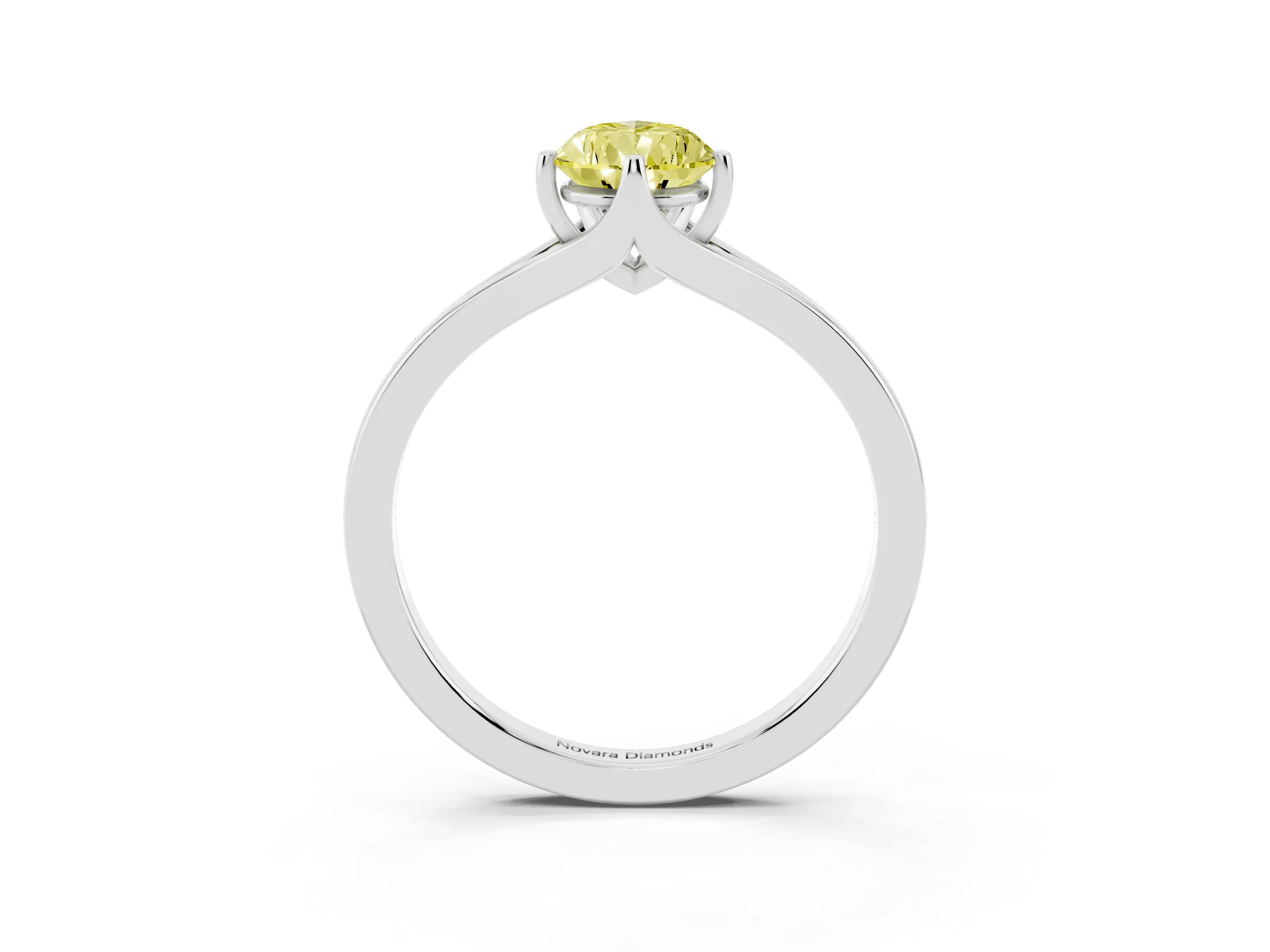 Fancy Yellow Pear Cut Diamond Solitaire Ring Set in Silver with Polished Tapered Band and Prong Setting