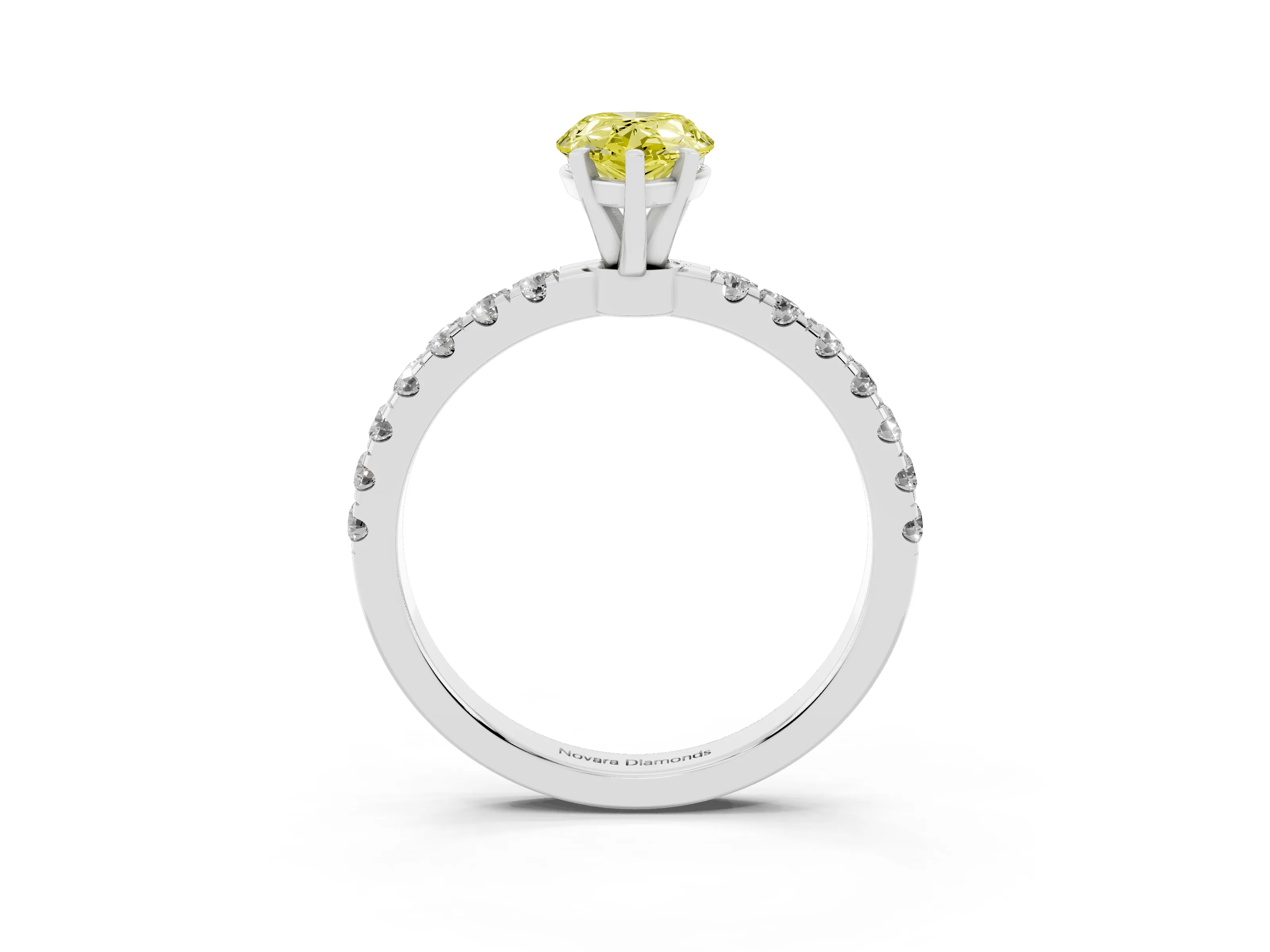 Fancy Yellow Pear Cut Diamond Solitaire Ring Set in Platinum with Pavé Accents and Prong Setting