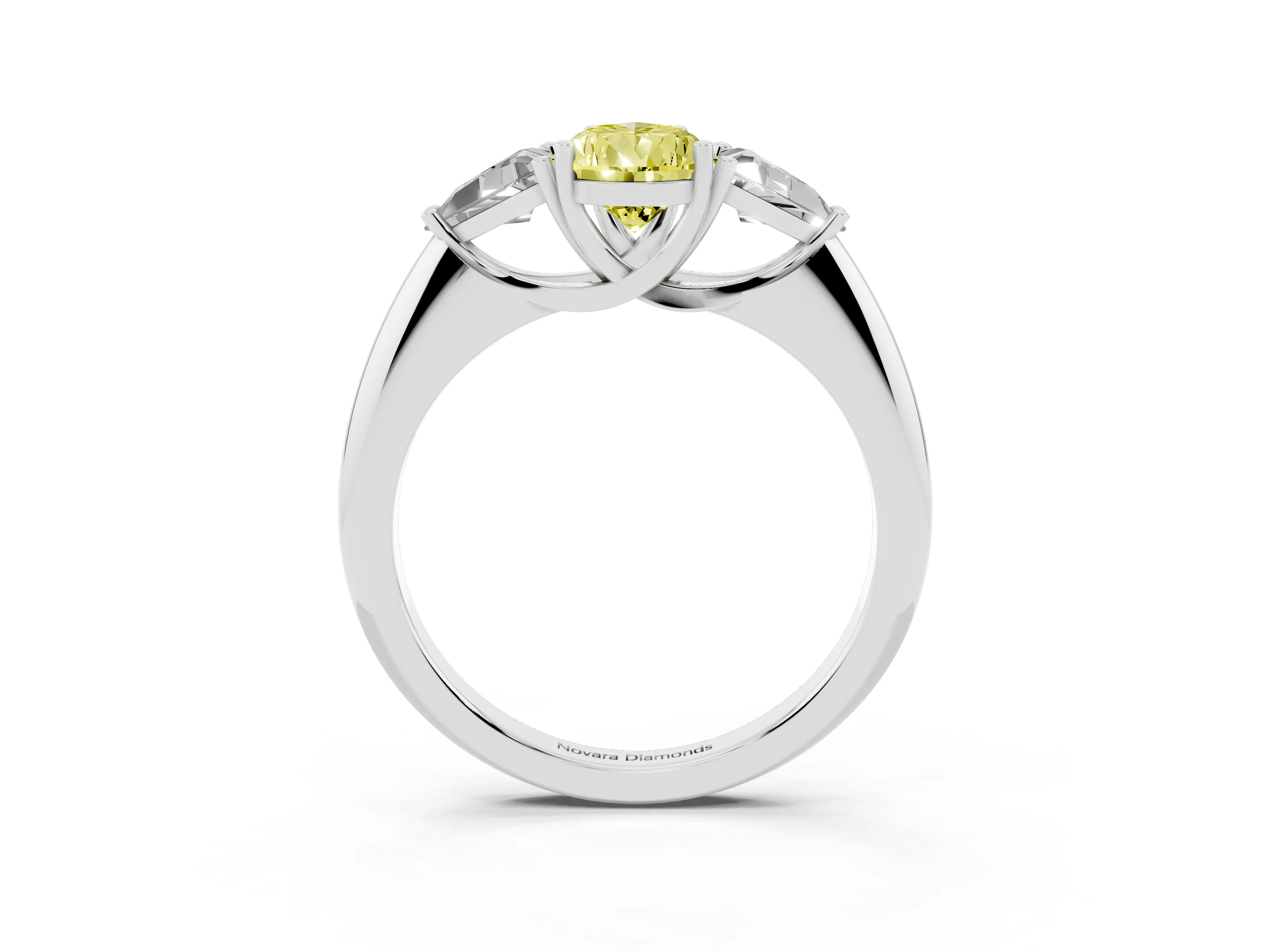 Fancy Yellow Pear Cut Diamond Three-Stone Engagement Ring Set in Platinum with Trillion Side Stones