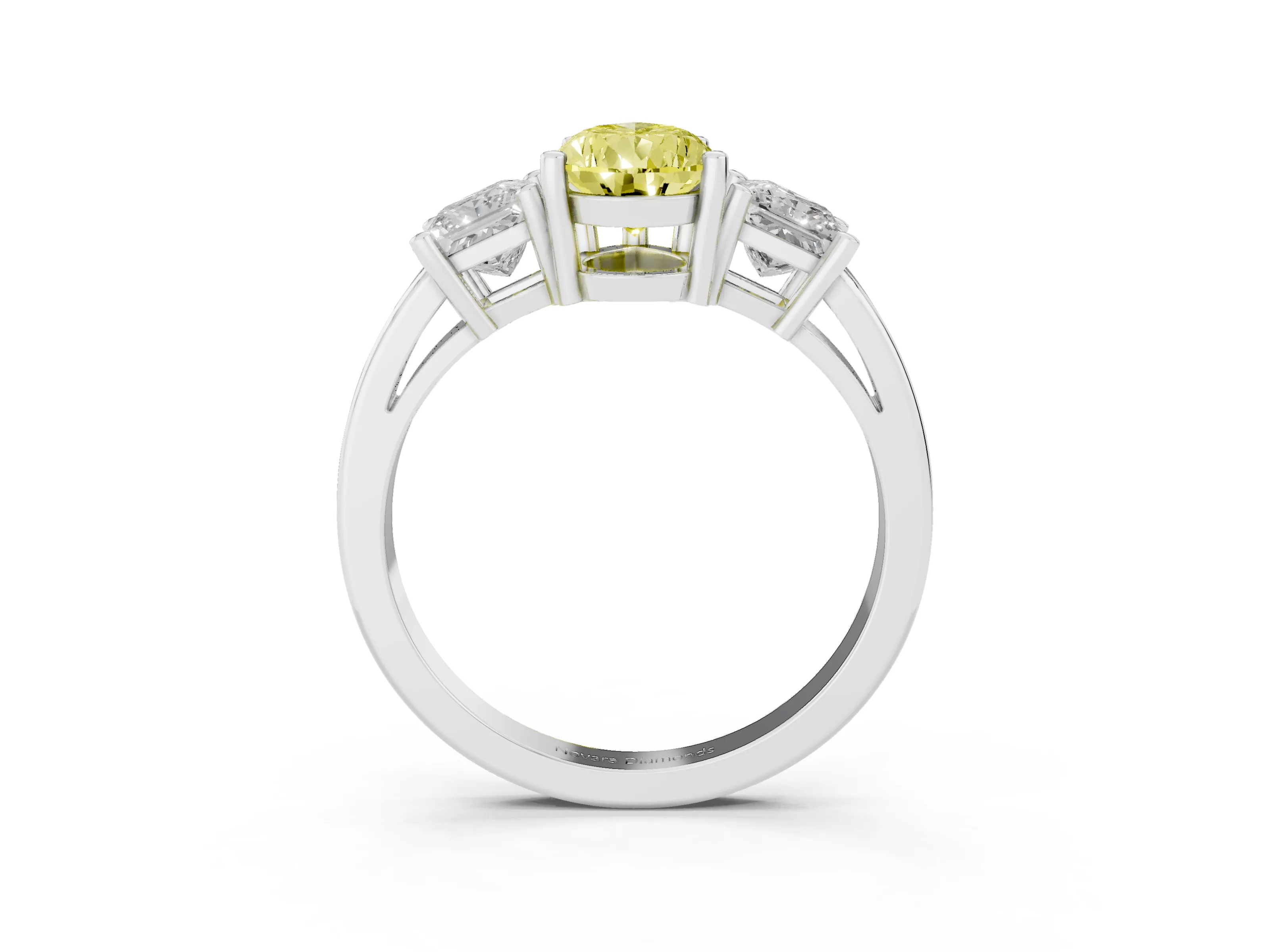 Fancy Yellow Three-Stone Pear Cut Diamond Solitaire Ring Set in Platinum with Prong Setting