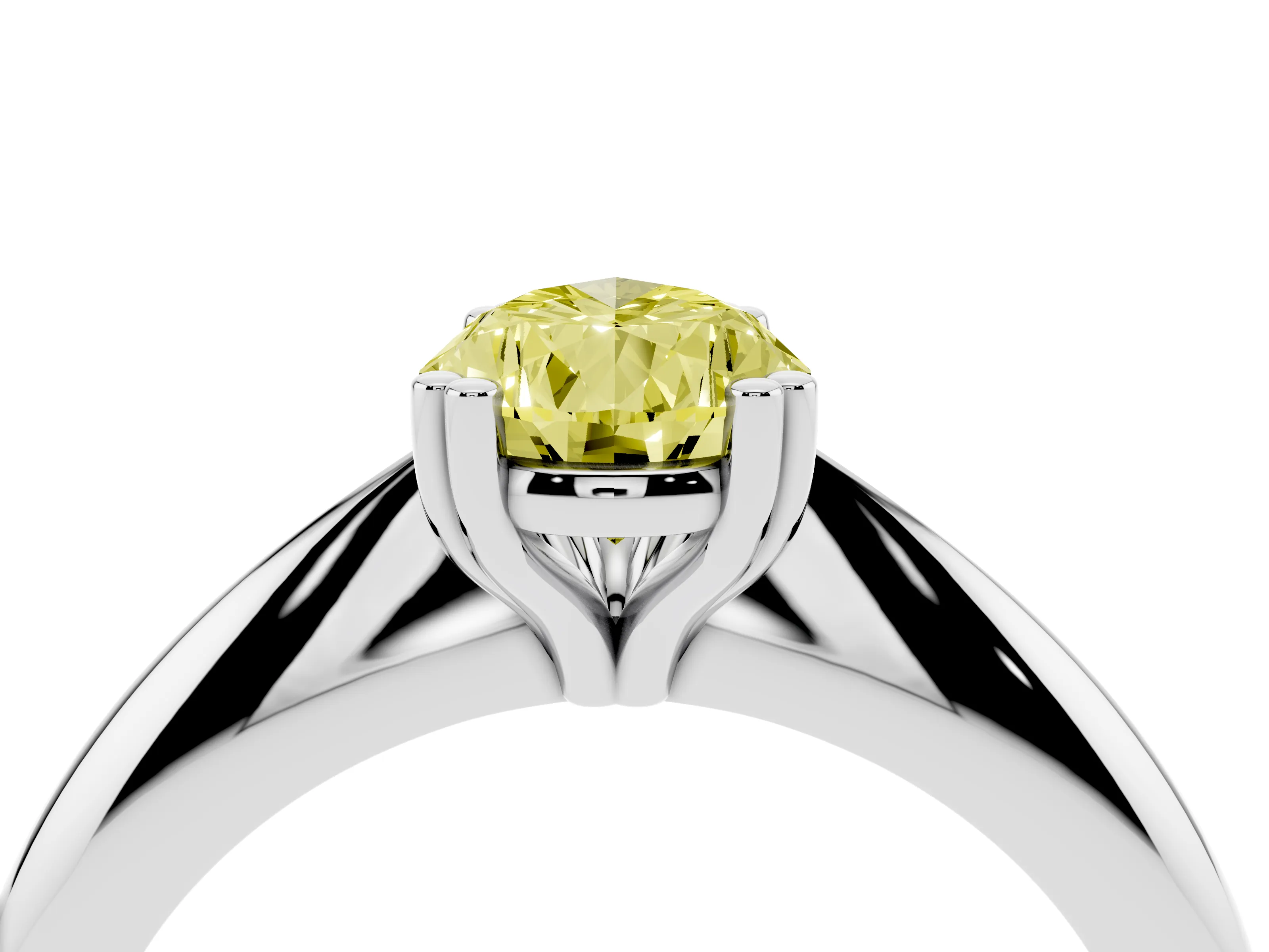 Fancy Yellow Pear Cut Diamond Solitaire Engagement Ring Set in Silver with Tapered Band and Prong Setting