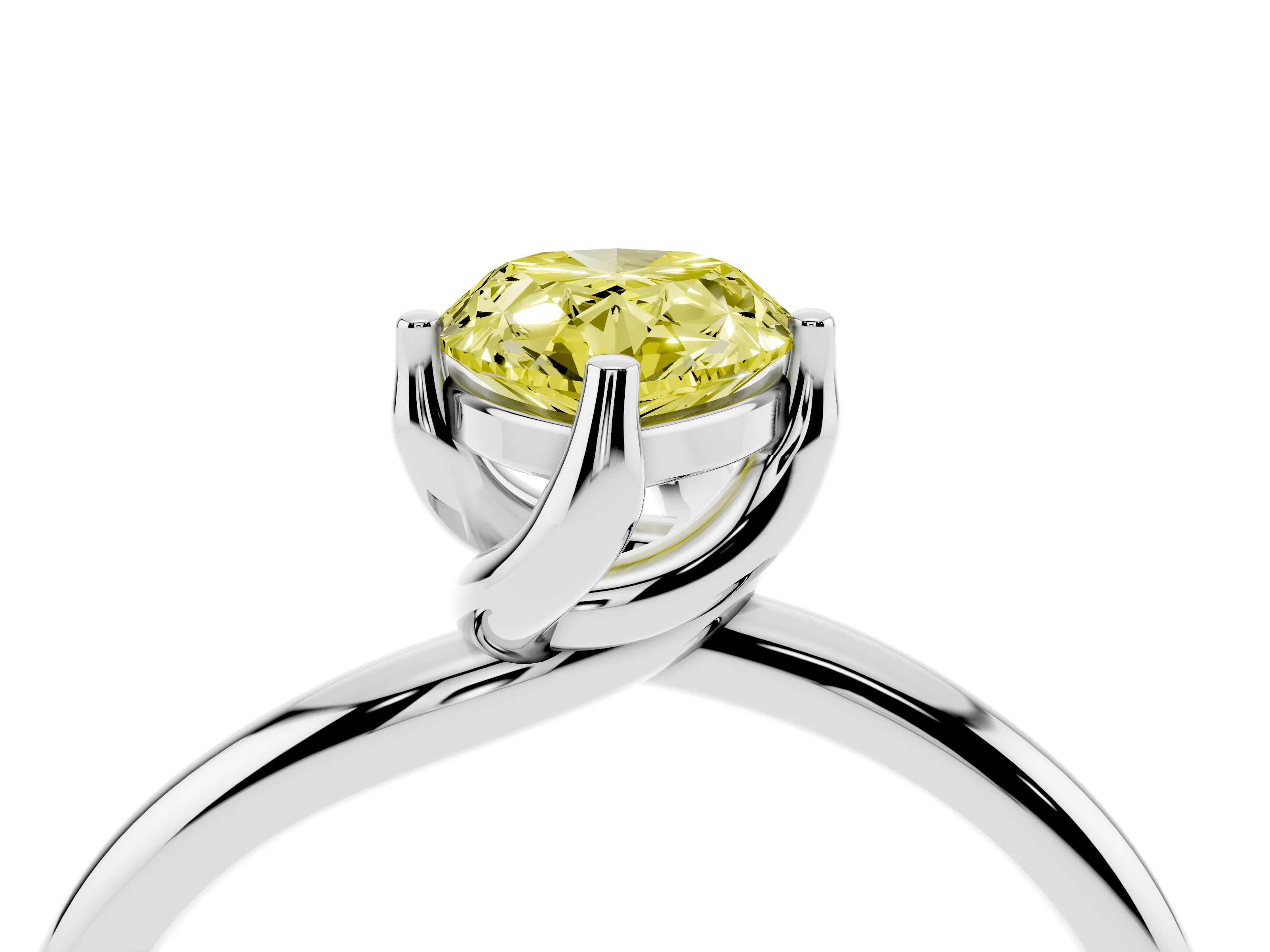 Fancy Yellow Pear Cut Diamond Solitaire Engagement Ring Set in Platinum with Classic Plain Band