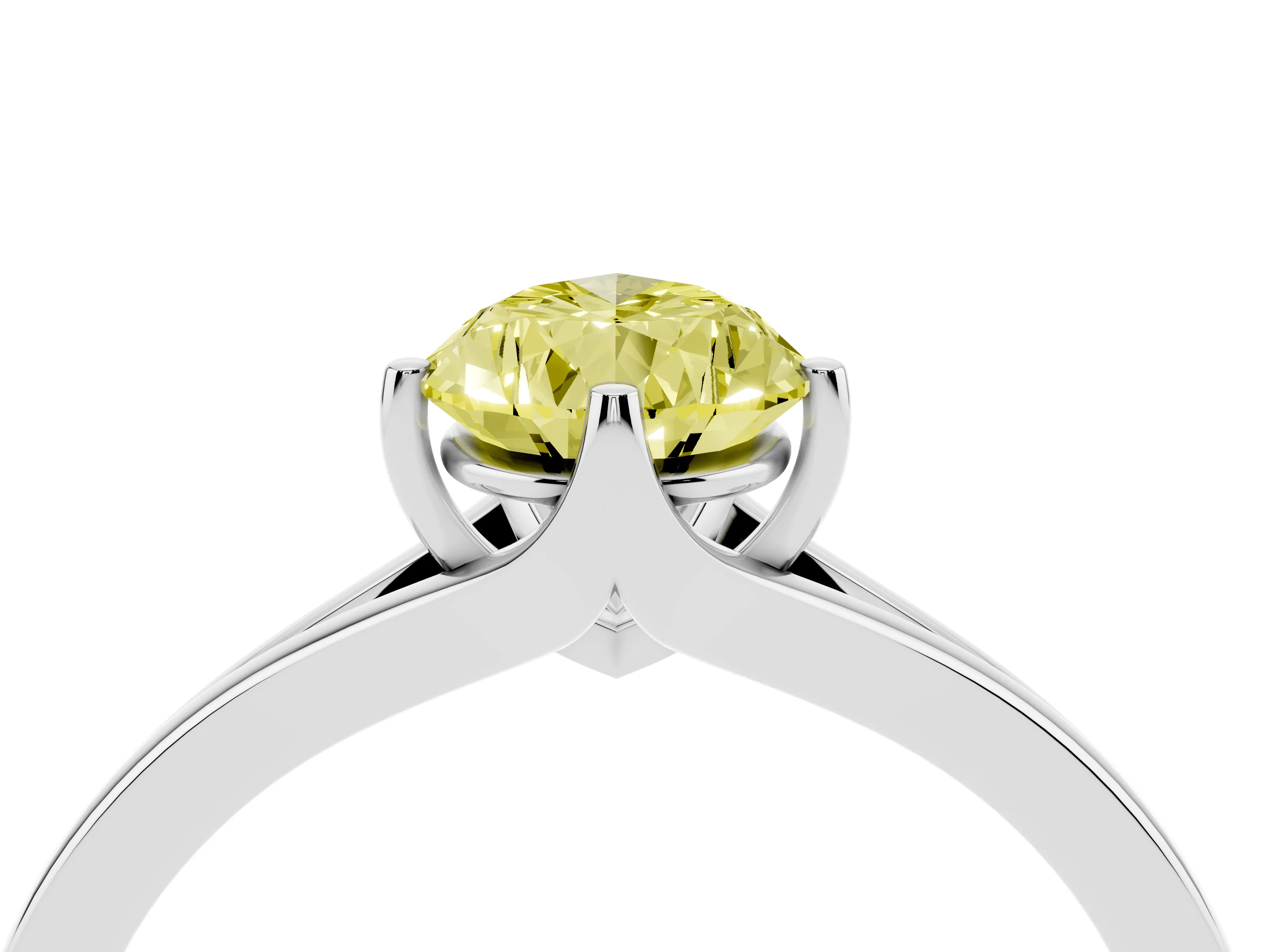Fancy Yellow Pear Cut Diamond Solitaire Ring Set in Silver with Polished Tapered Band and Prong Setting