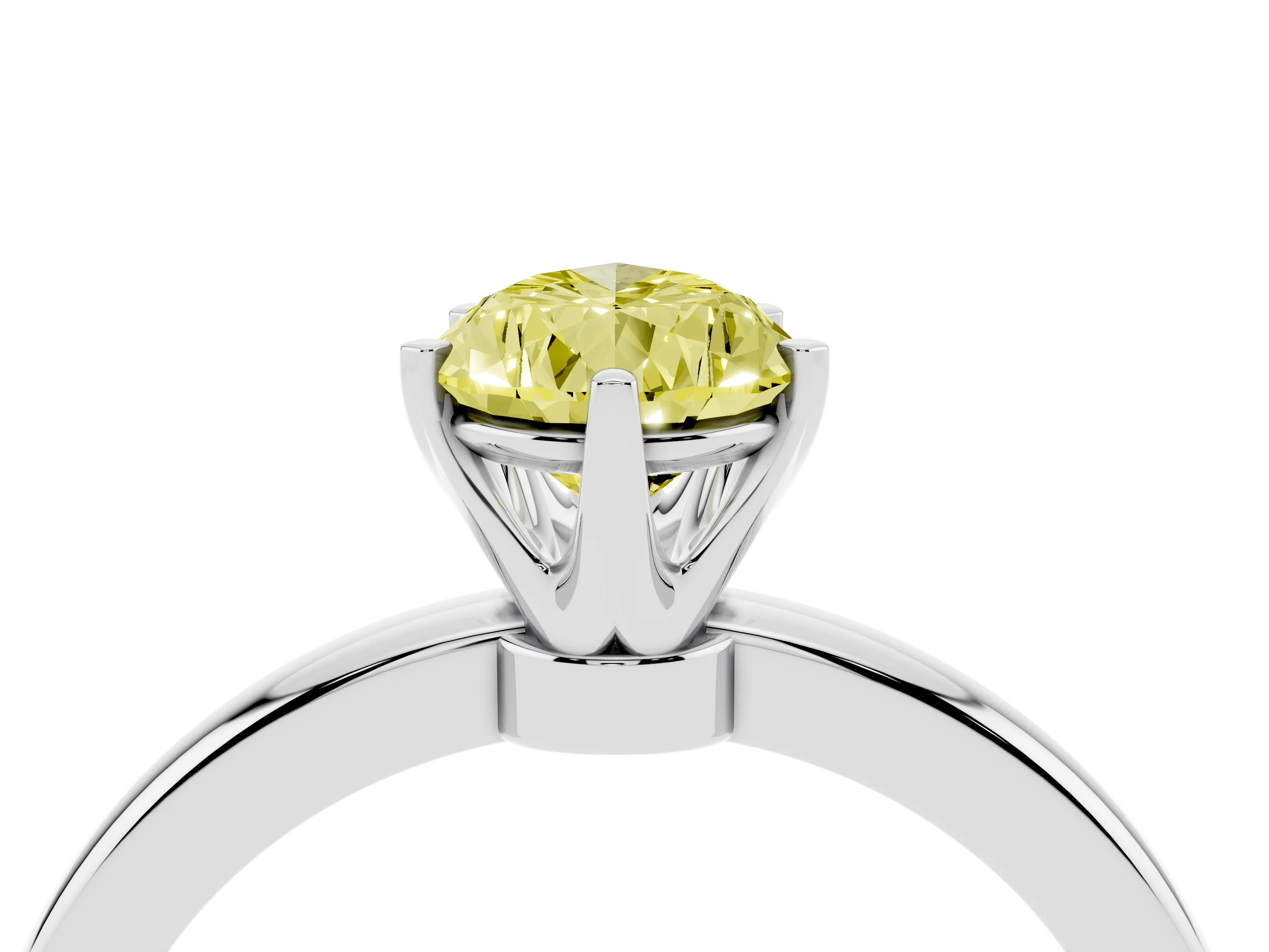 Fancy Yellow Pear Cut Diamond Solitaire Ring Set in Silver with Raised Prong Setting on a Classic Band