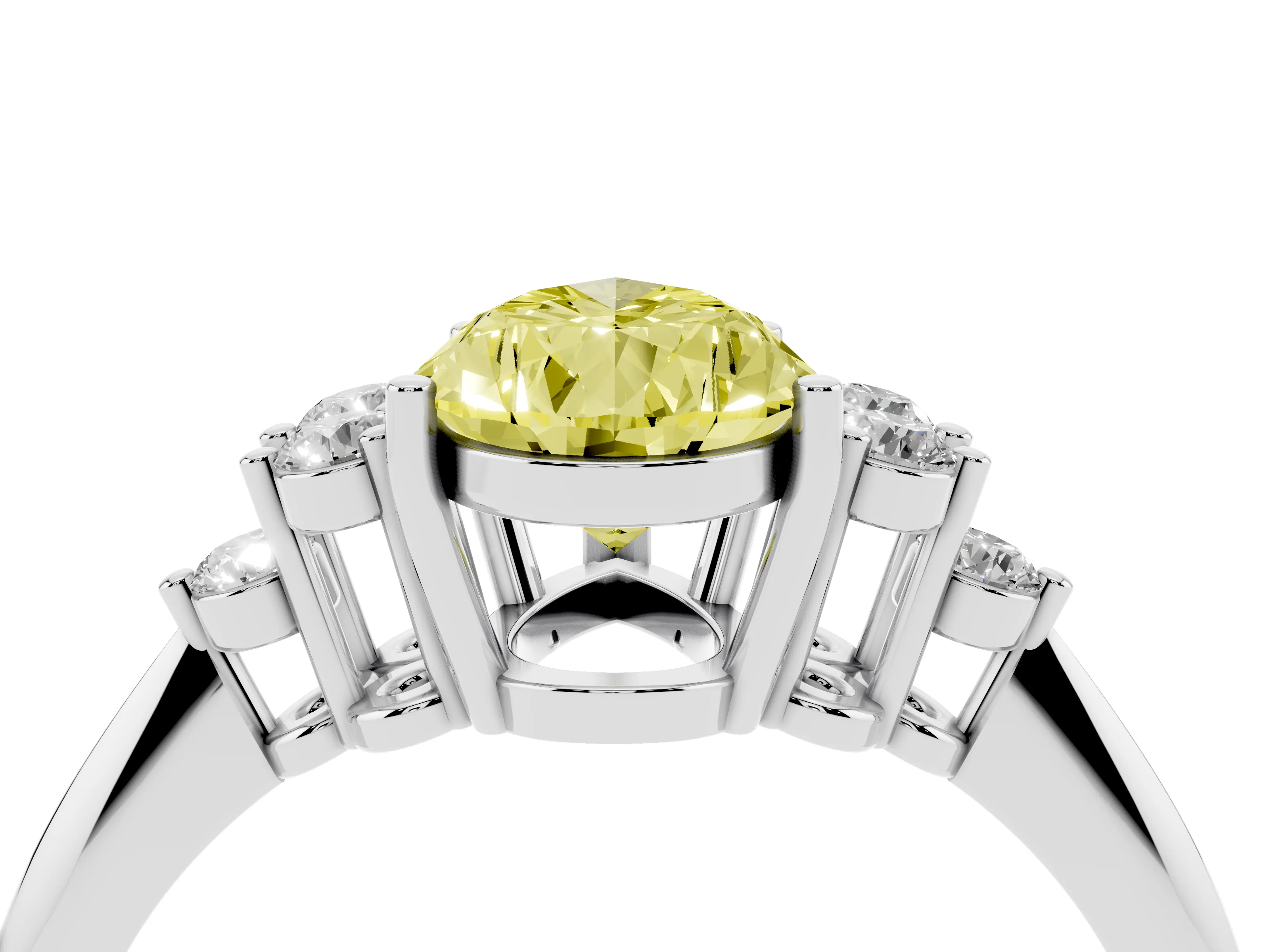 Fancy Yellow Pear Cut Diamond Cluster Ring Set in Platinum with Plain Band and Prong Setting