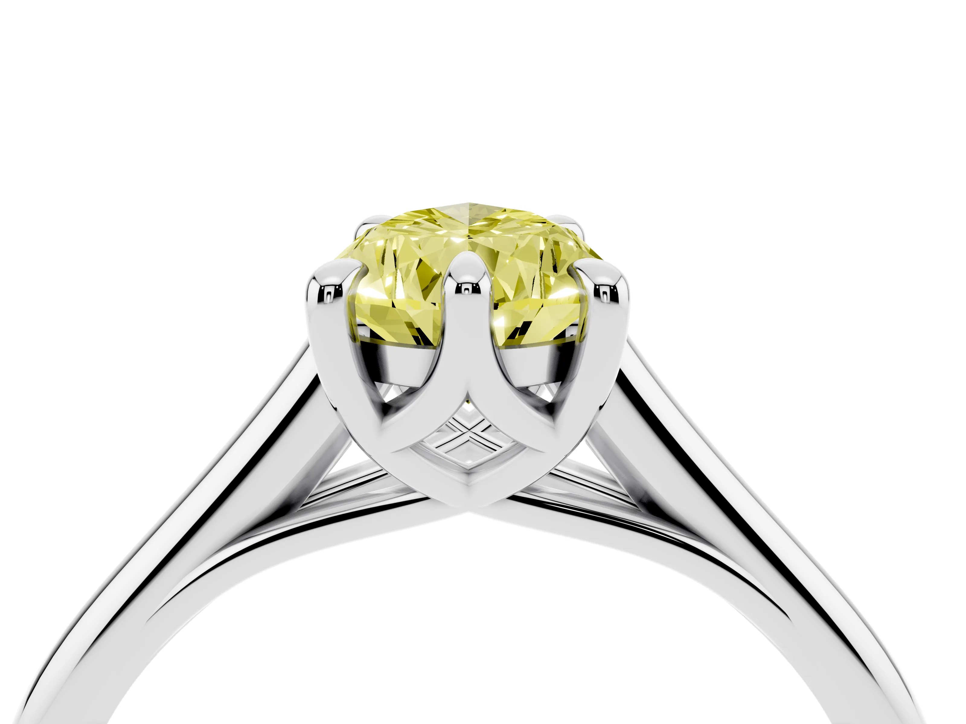 Fancy Yellow Pear Cut Diamond Solitaire Engagement Ring Set in Platinum with Prong Setting and Plain Classic Band