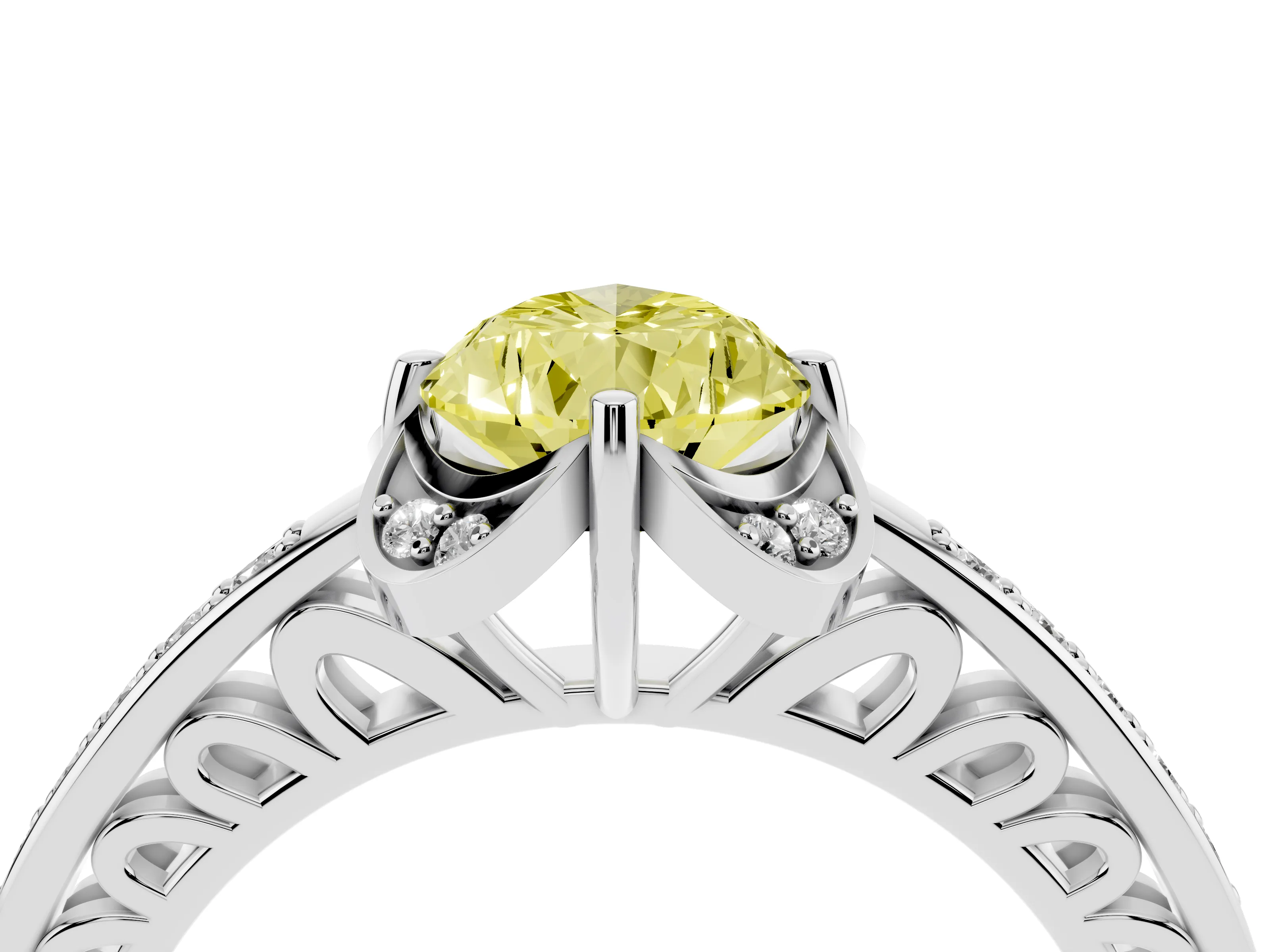 Fancy Yellow Pear Cut Diamond Halo Ring Set in Platinum with Channel Set Band and Prong Setting
