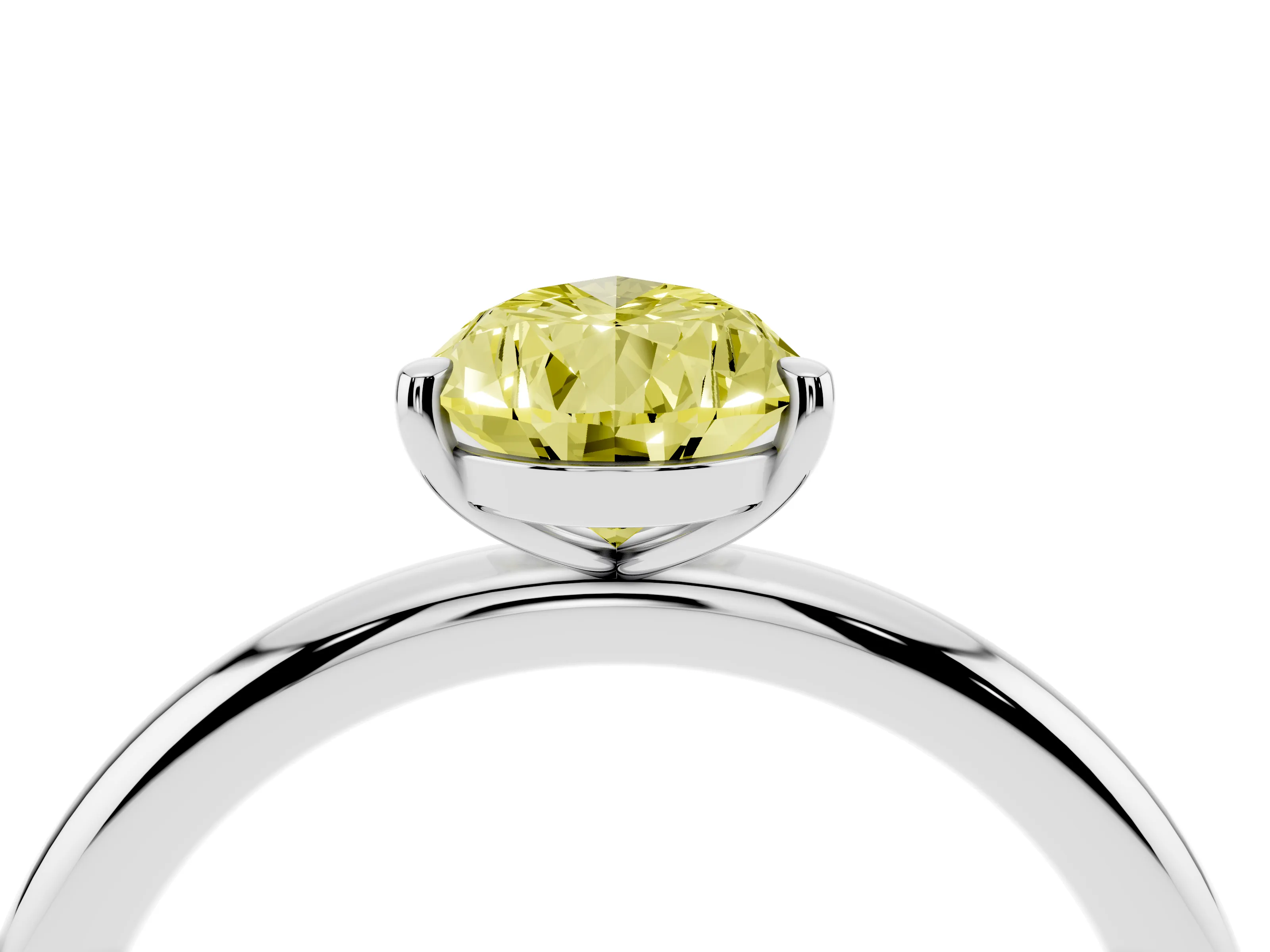 Fancy Yellow Pear Cut Diamond Solitaire Ring Set in White gold with Prong Setting on a Polished Plain Band