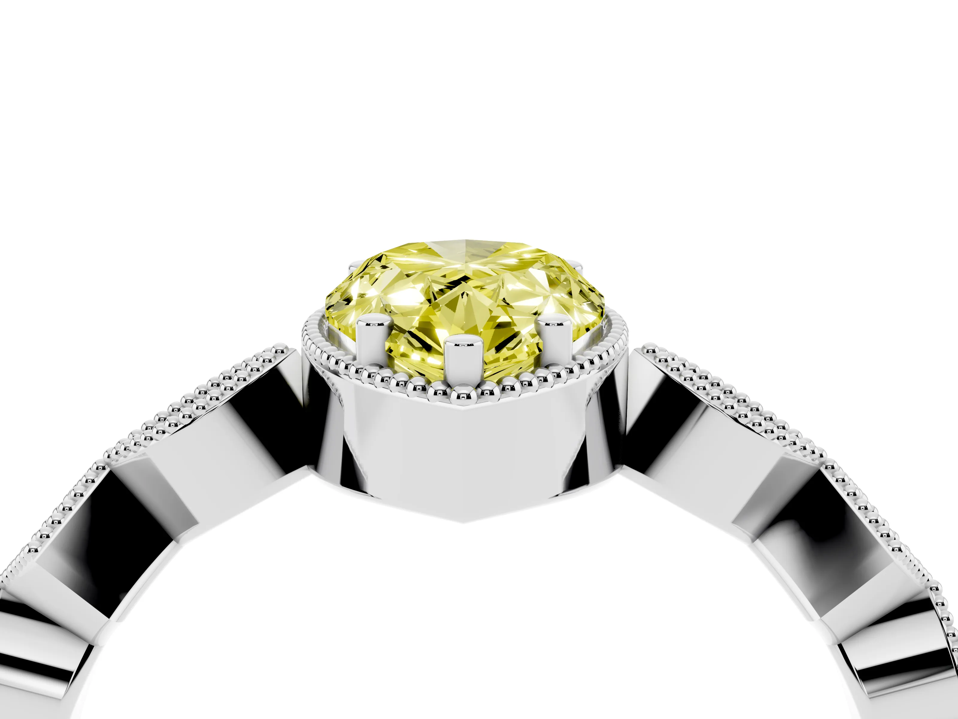 Fancy Yellow Pear Cut Diamond Milgrain Marquise Twist Band Ring Set in White gold with Prong Setting