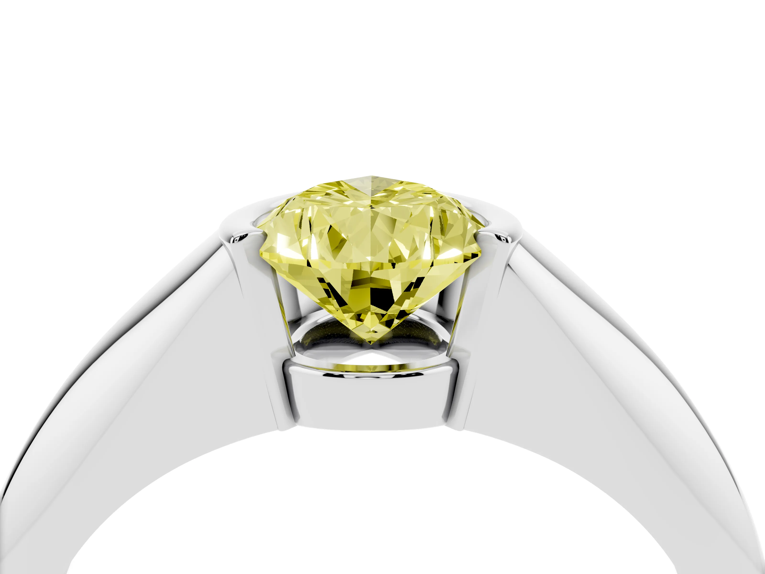 Fancy Yellow Pear Cut Diamond Solitaire Tension Set Ring Set in Silver