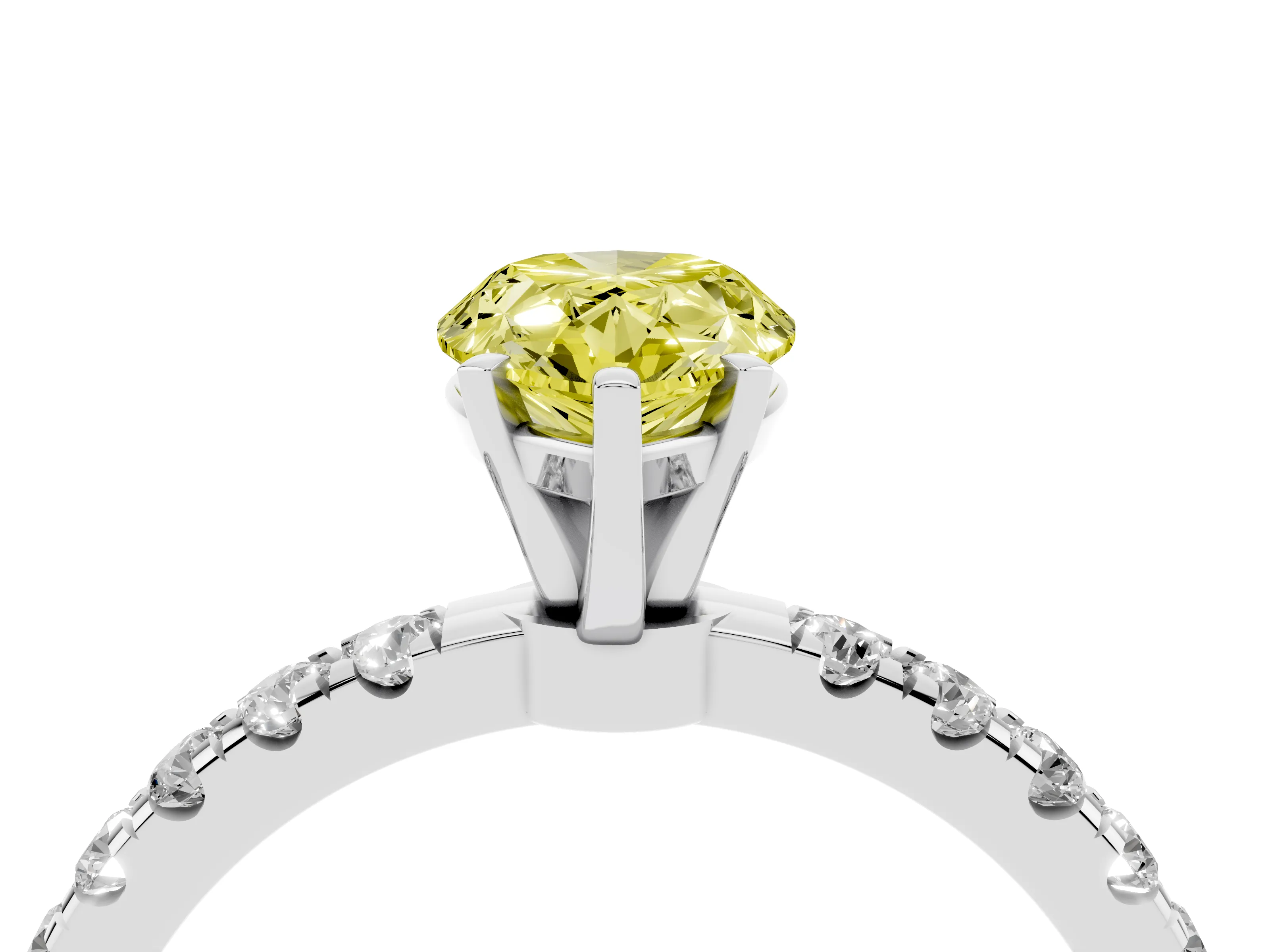 Fancy Yellow Pear Cut Diamond Solitaire Ring Set in Platinum with Pavé Accents and Prong Setting
