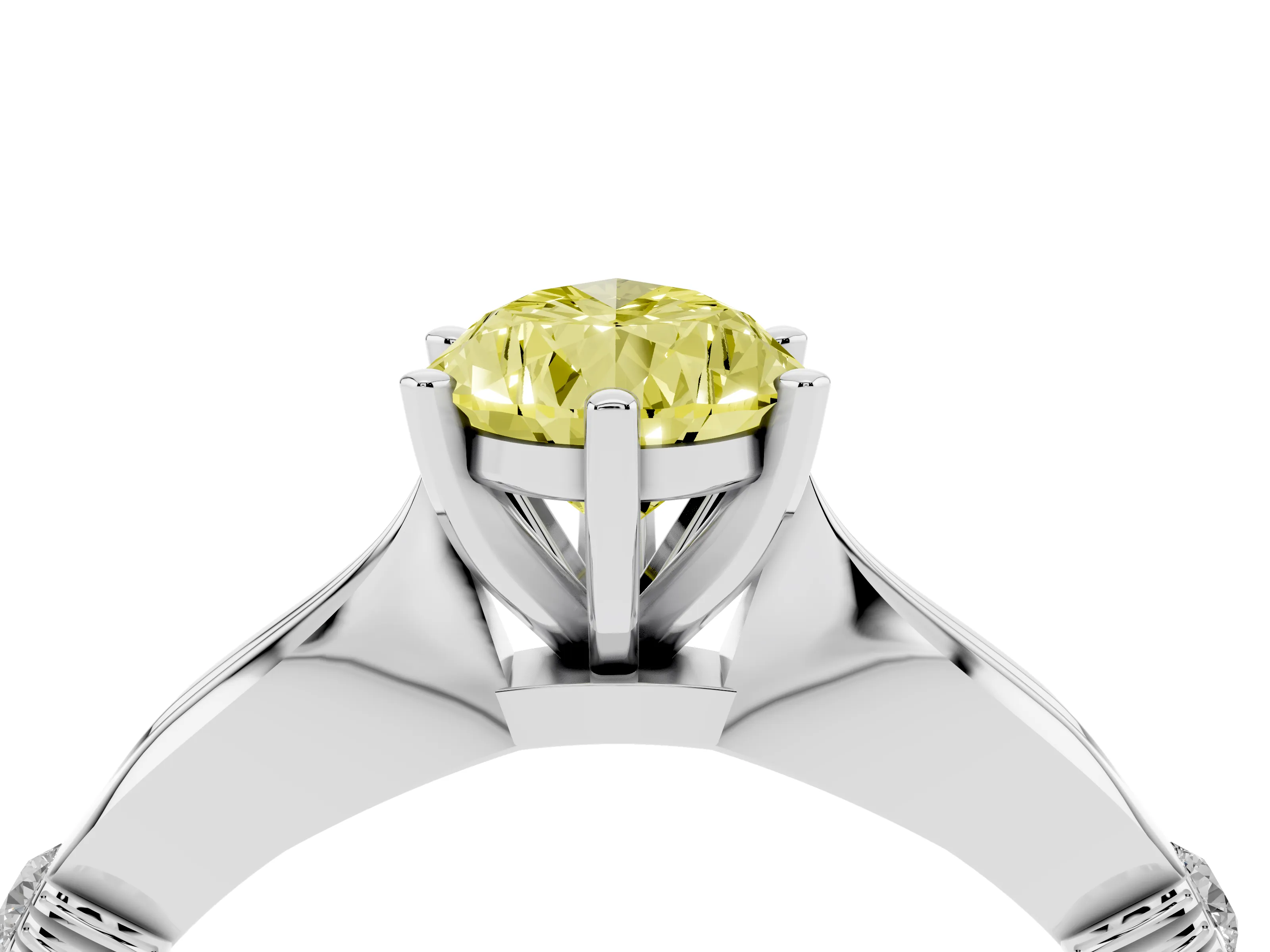 Fancy Yellow Pear Cut Diamond Solitaire Twisted Band Ring Set in Silver with Accent Stones and Prong Setting