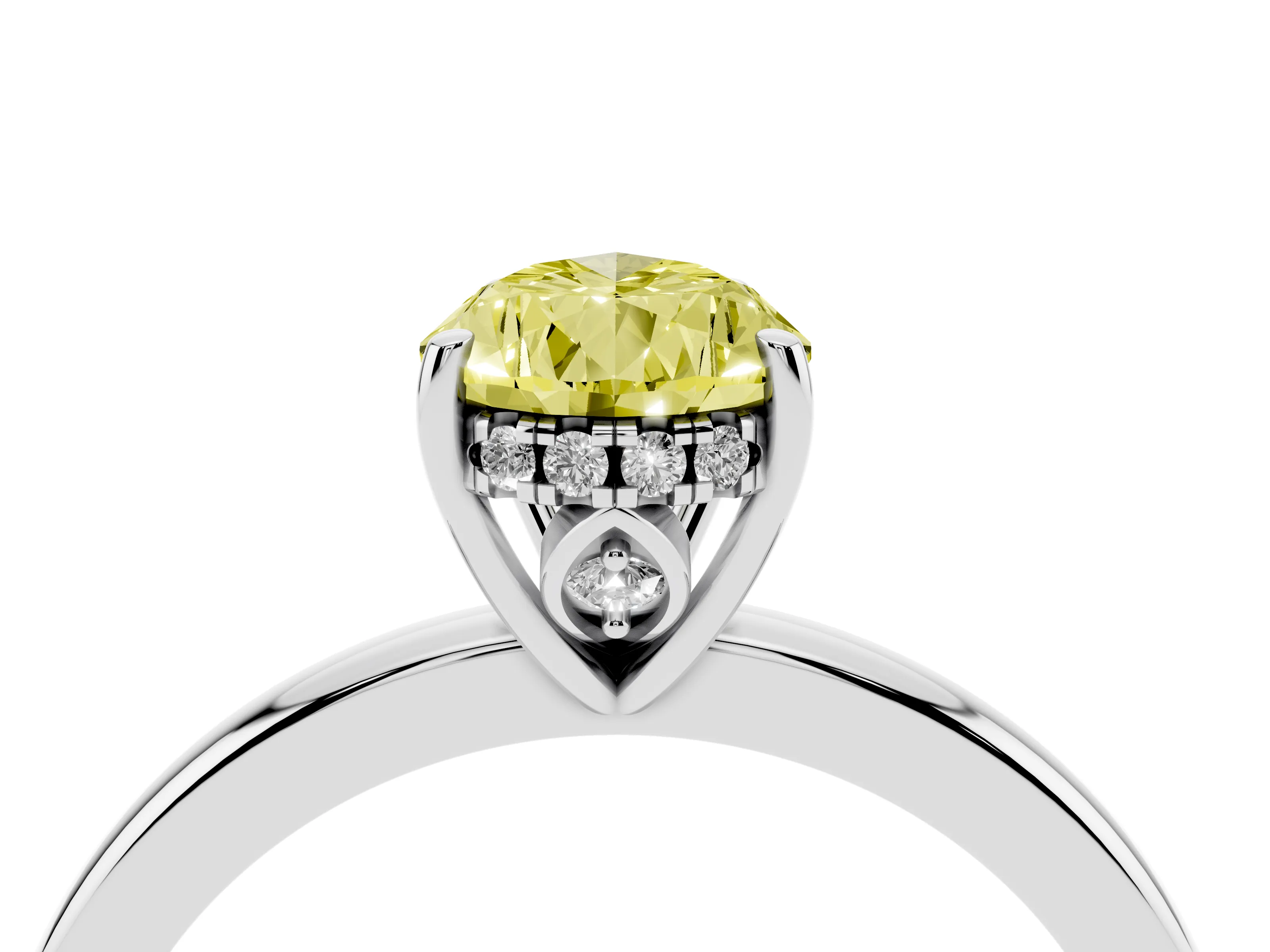 Fancy Yellow Pear Cut Diamond Solitaire Ring Set in Silver with Plain Band and Prong Setting