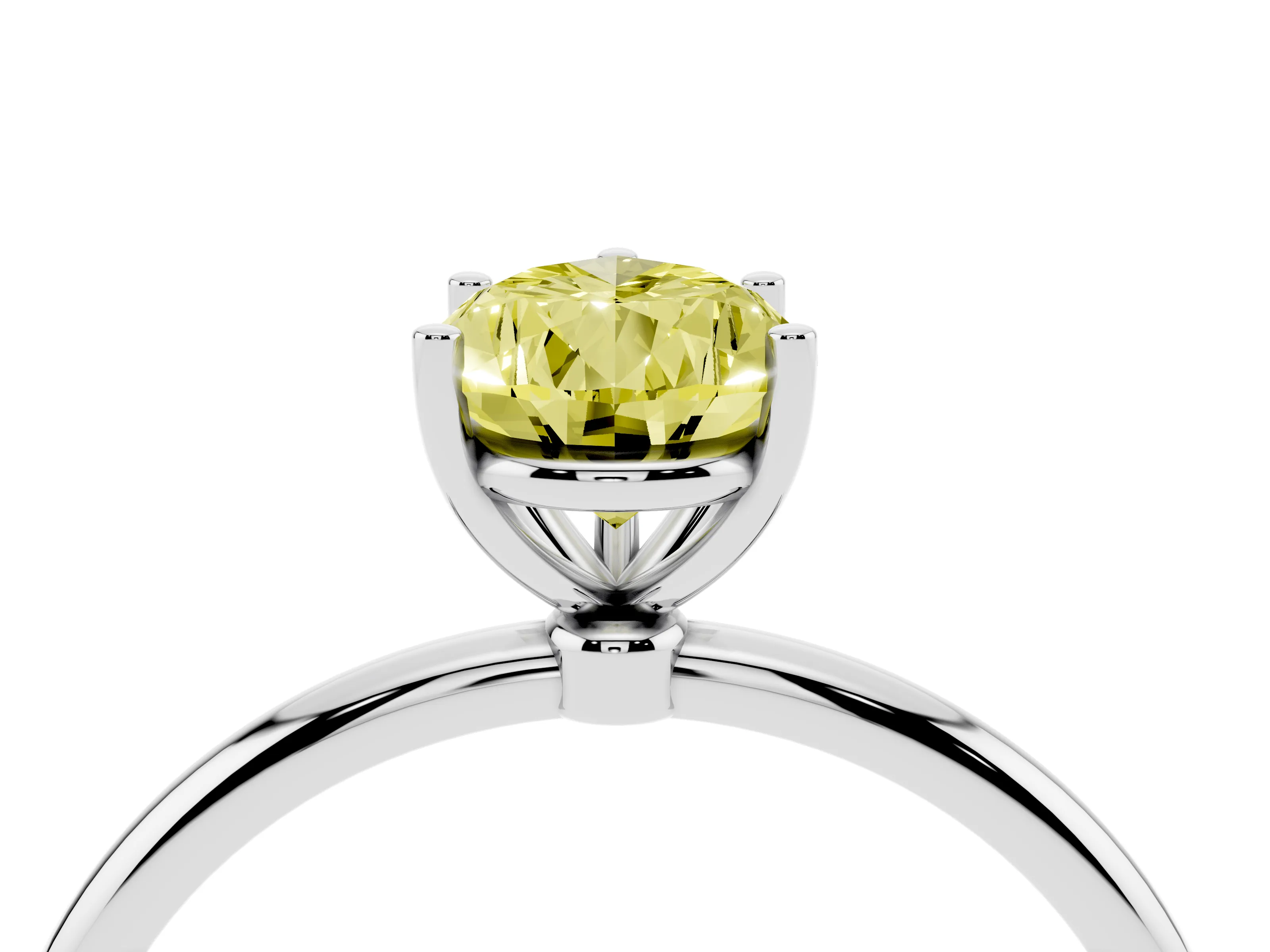 Fancy Yellow Pear Cut Diamond Solitaire Engagement Ring Set in Silver with Thin Band and Prong Setting