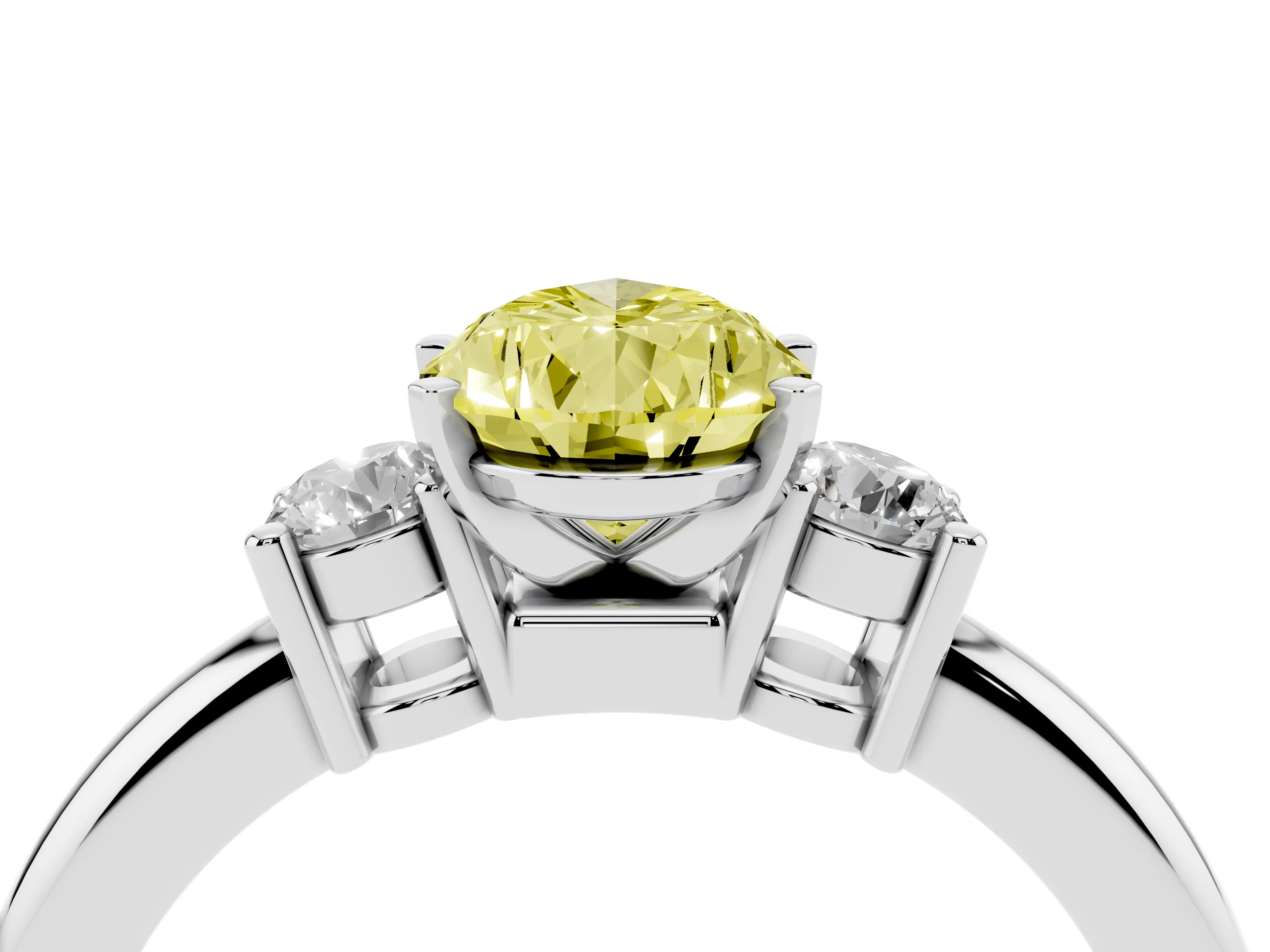 Fancy Yellow Three-Stone Pear Cut Diamond Ring Set in Silver with Prong Setting and Plain Band