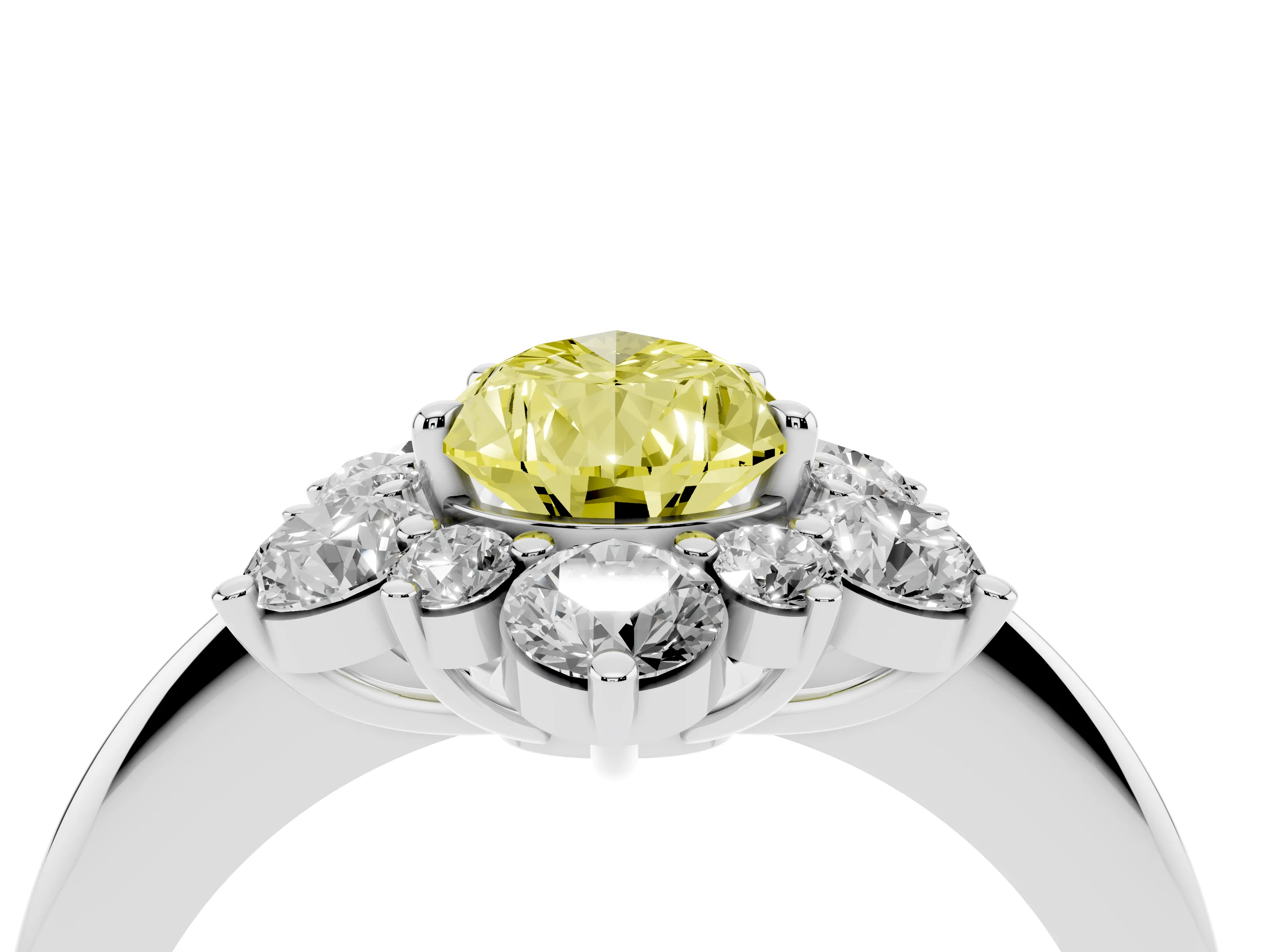 Fancy Yellow Pear Cut Diamond Cluster Halo Ring Set in Silver with Solitaire Band and Prong Setting