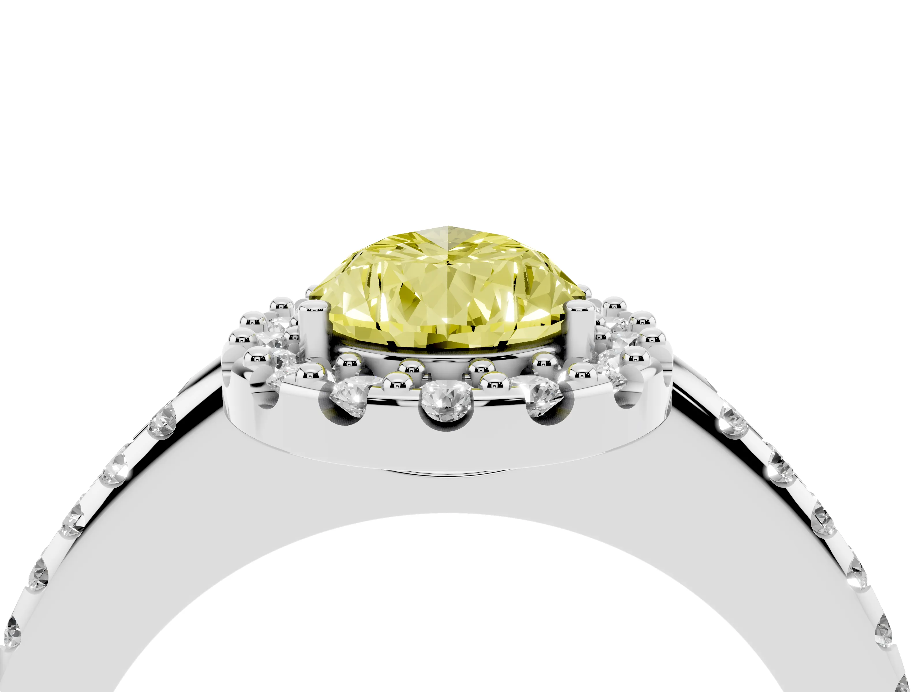 Fancy Yellow Pear Cut Diamond Pavé Halo Ring Set in Silver with Prong Setting