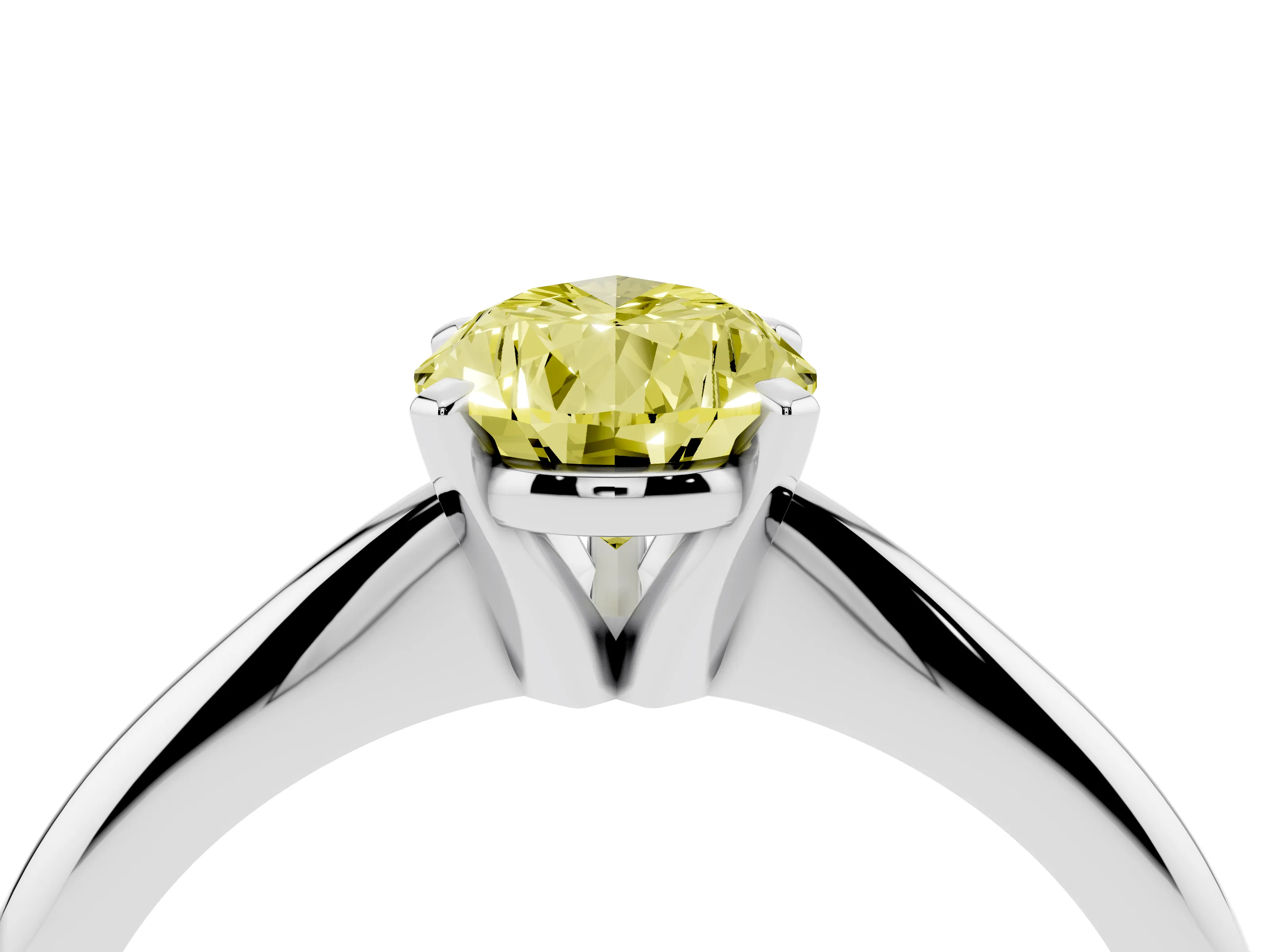 Fancy Yellow Pear Cut Diamond Solitaire Ring Set in Silver with Prong Setting on a Plain Round Band