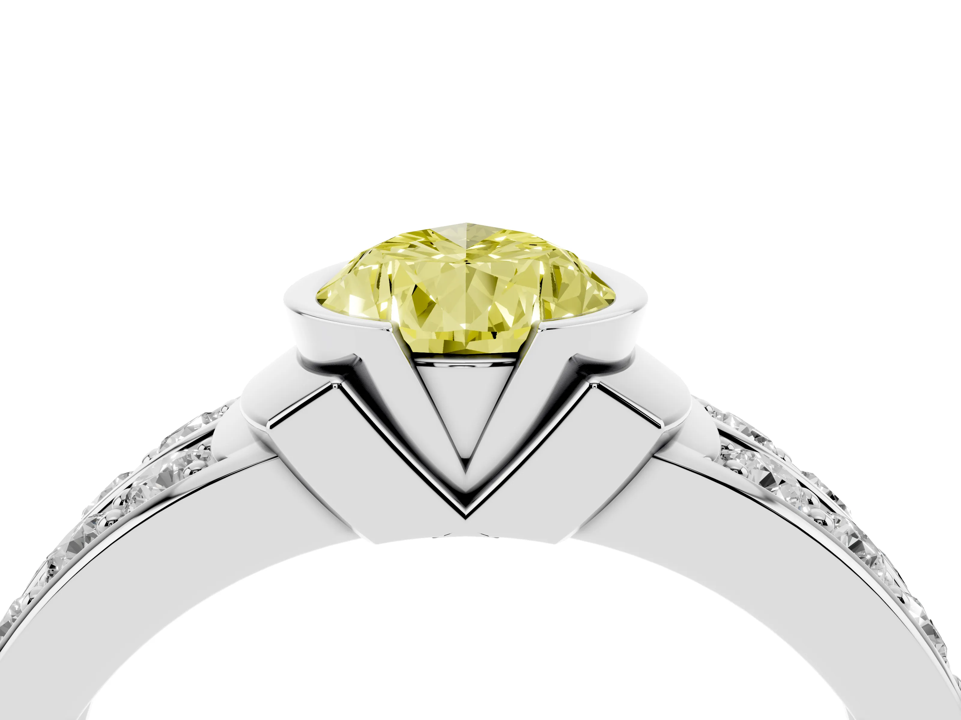 Fancy Yellow Pear Cut Diamond Wide Channel Set Band Ring Set in Platinum with Bezel Setting