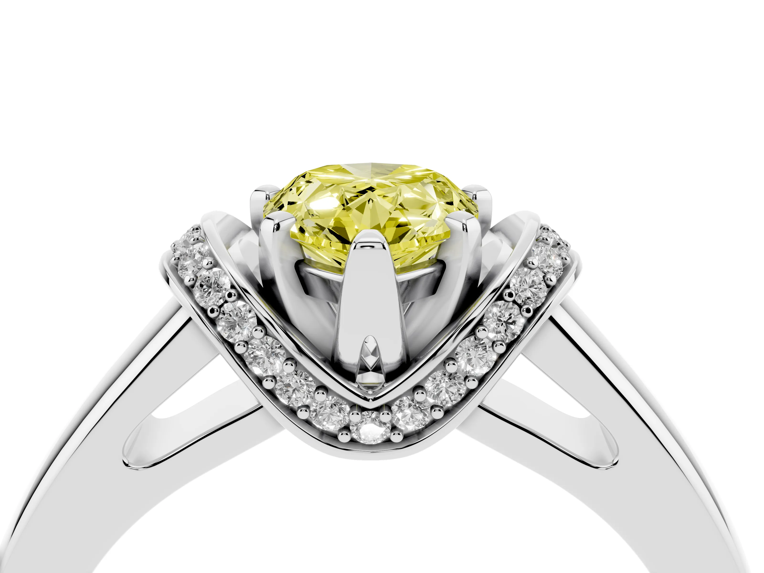 Fancy Yellow Pear Cut Diamond Pavé Band Solitaire Ring Set in Silver with Prong Setting