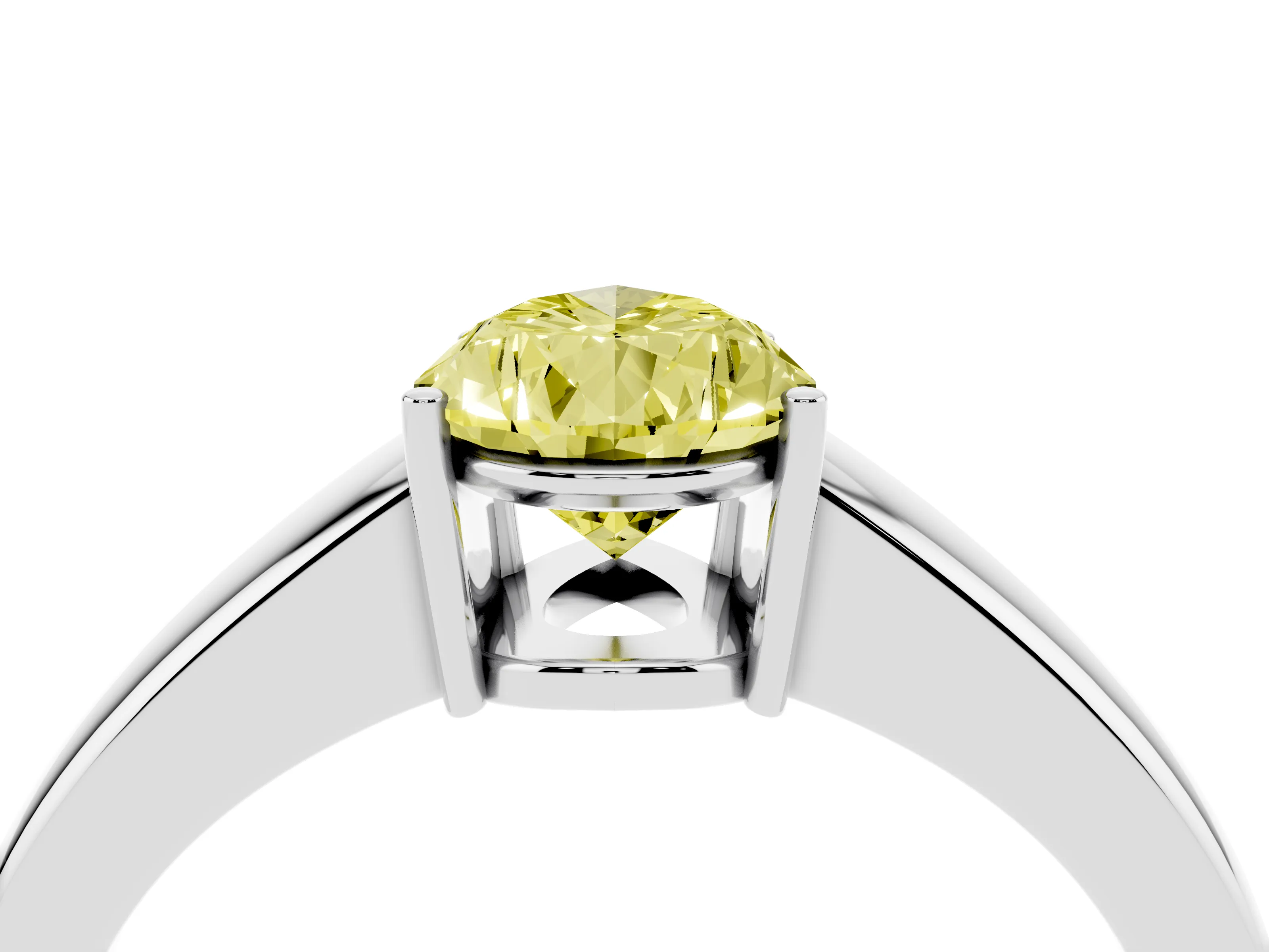 Fancy Yellow Pear Cut Diamond Solitaire Ring Set in White gold with Tapered Band and Prong Setting