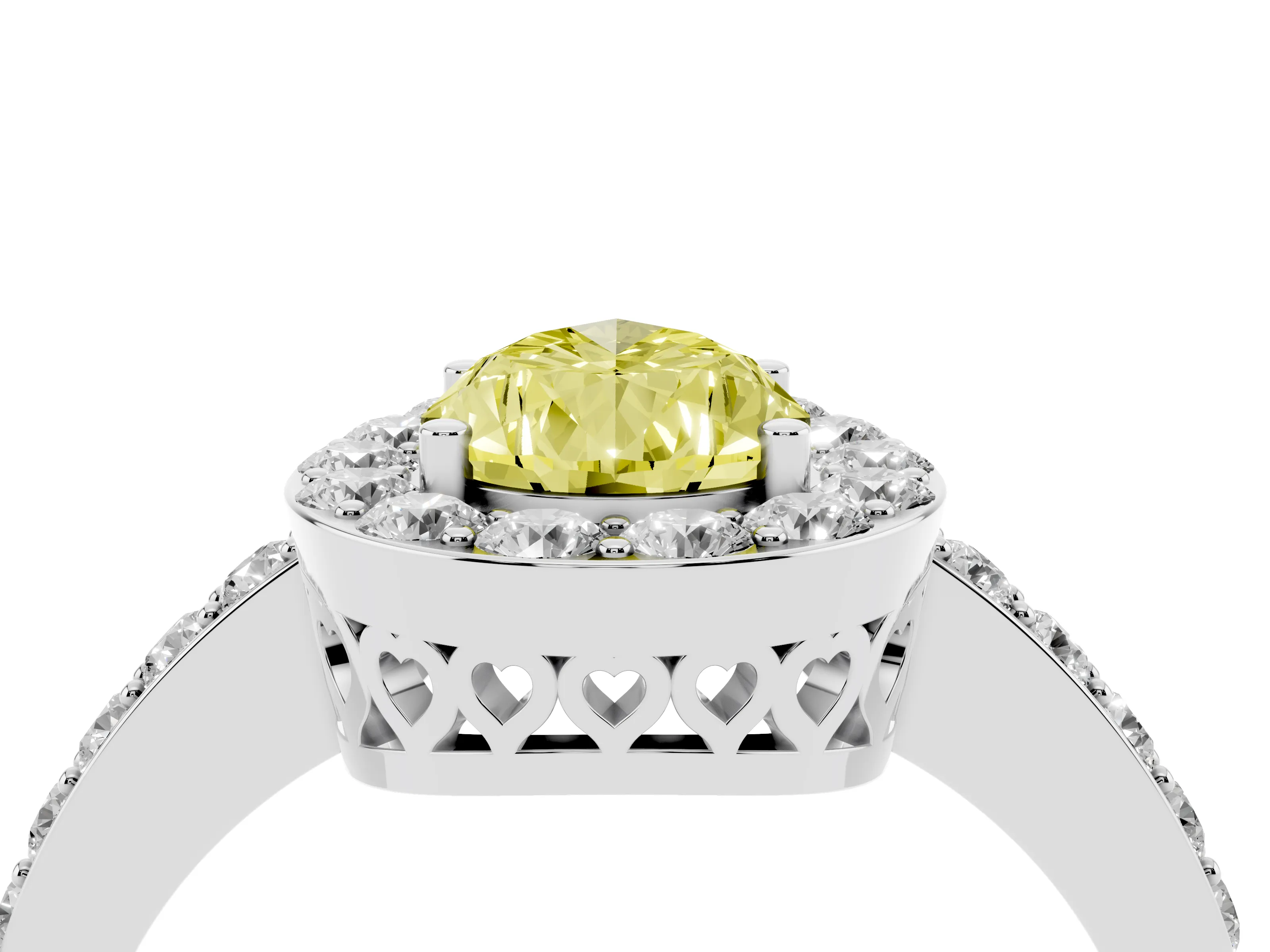 Fancy Yellow Pear Cut Diamond Halo Ring Set in Platinum with Pavé-Setting Band and Open Prong Center