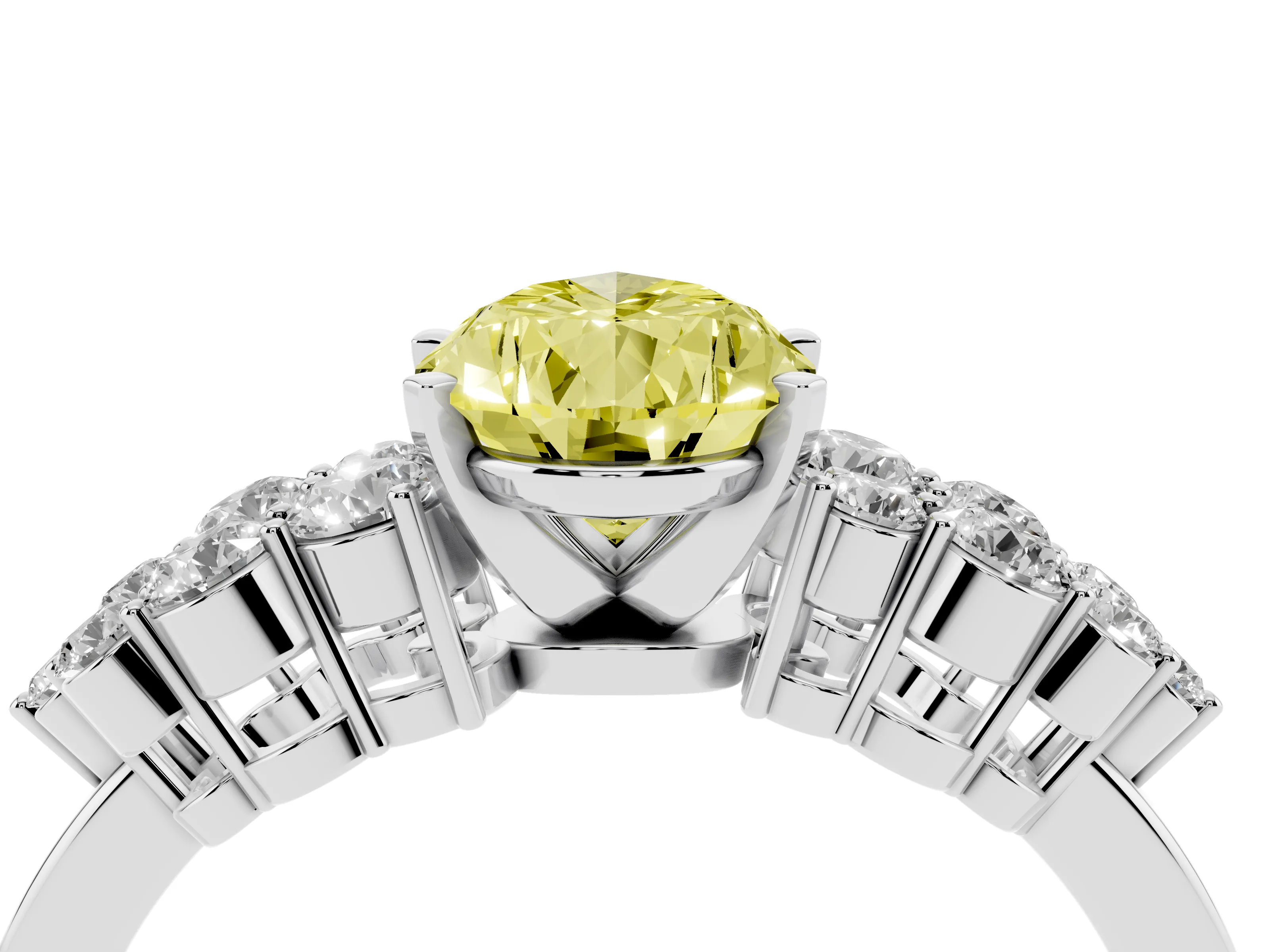 Fancy Yellow Pear Cut Diamond Cluster Engagement Ring Set in Platinum with Pavé Band and Prong Setting