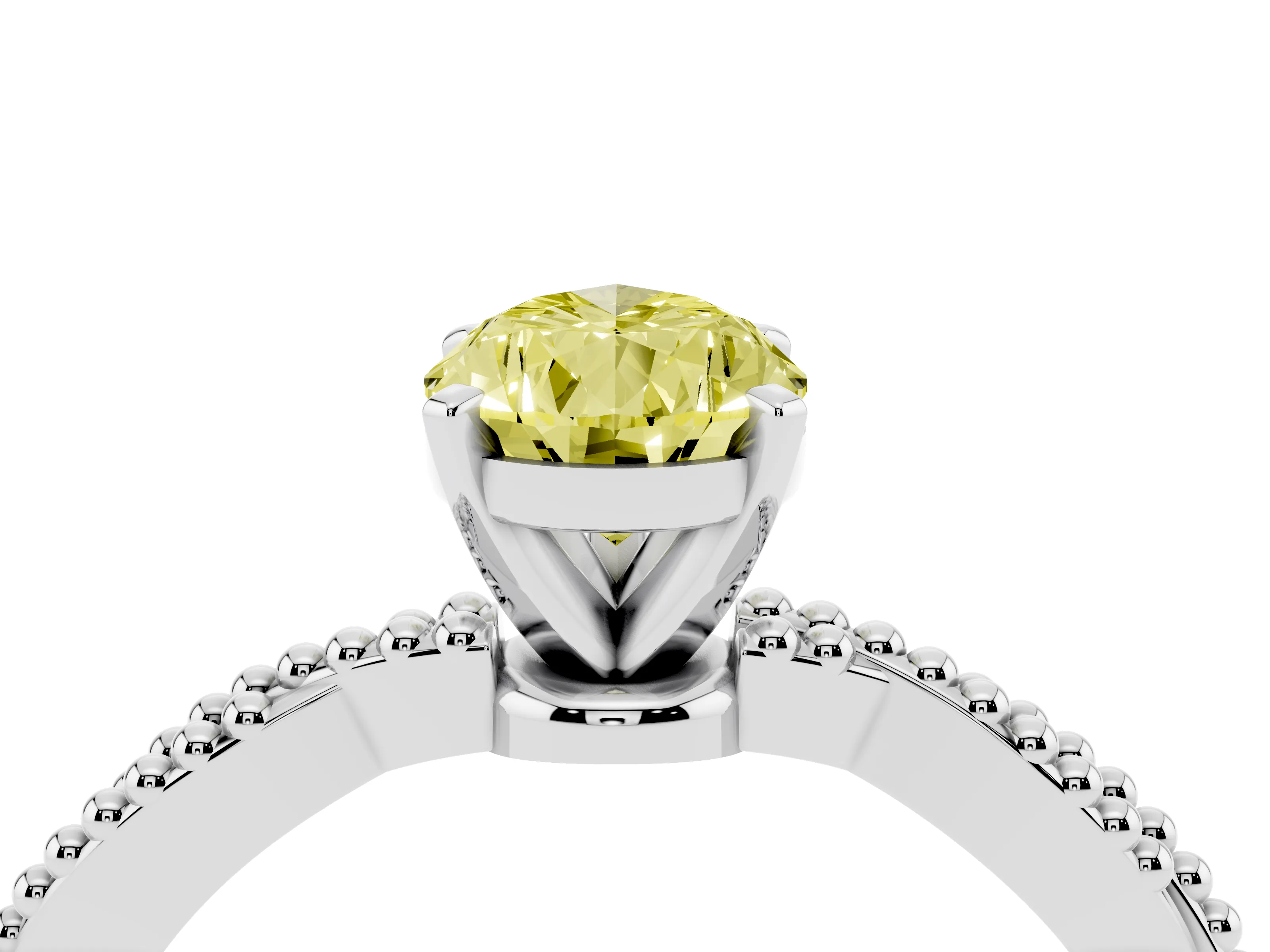 Fancy Yellow Pear Cut Diamond Solitaire Ring Set in Silver with Twisted Band and Bead Prong Setting