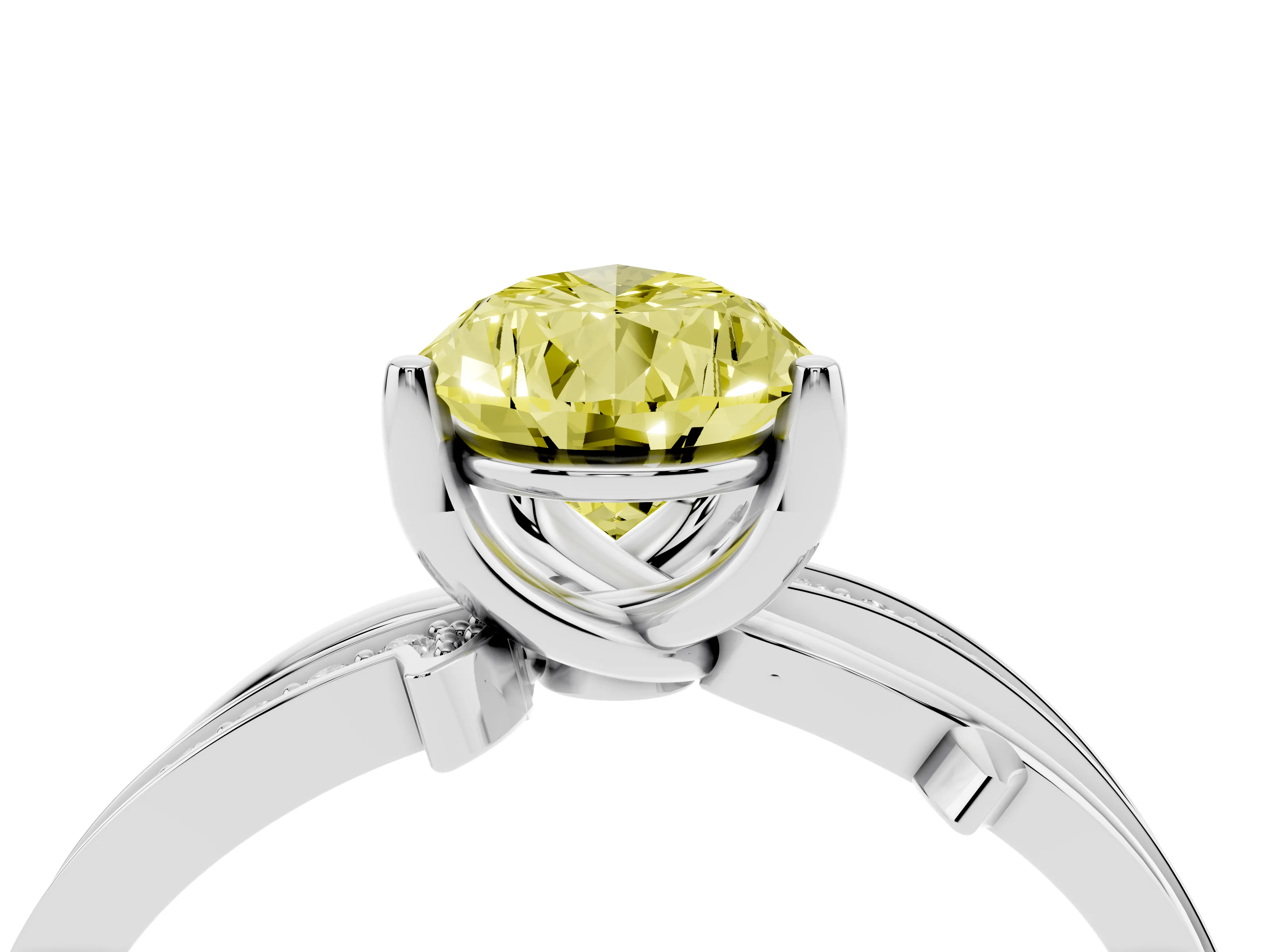 Fancy Yellow Pear Cut Diamond Pavé Twist Band Solitaire Ring Set in Silver with Prong Setting