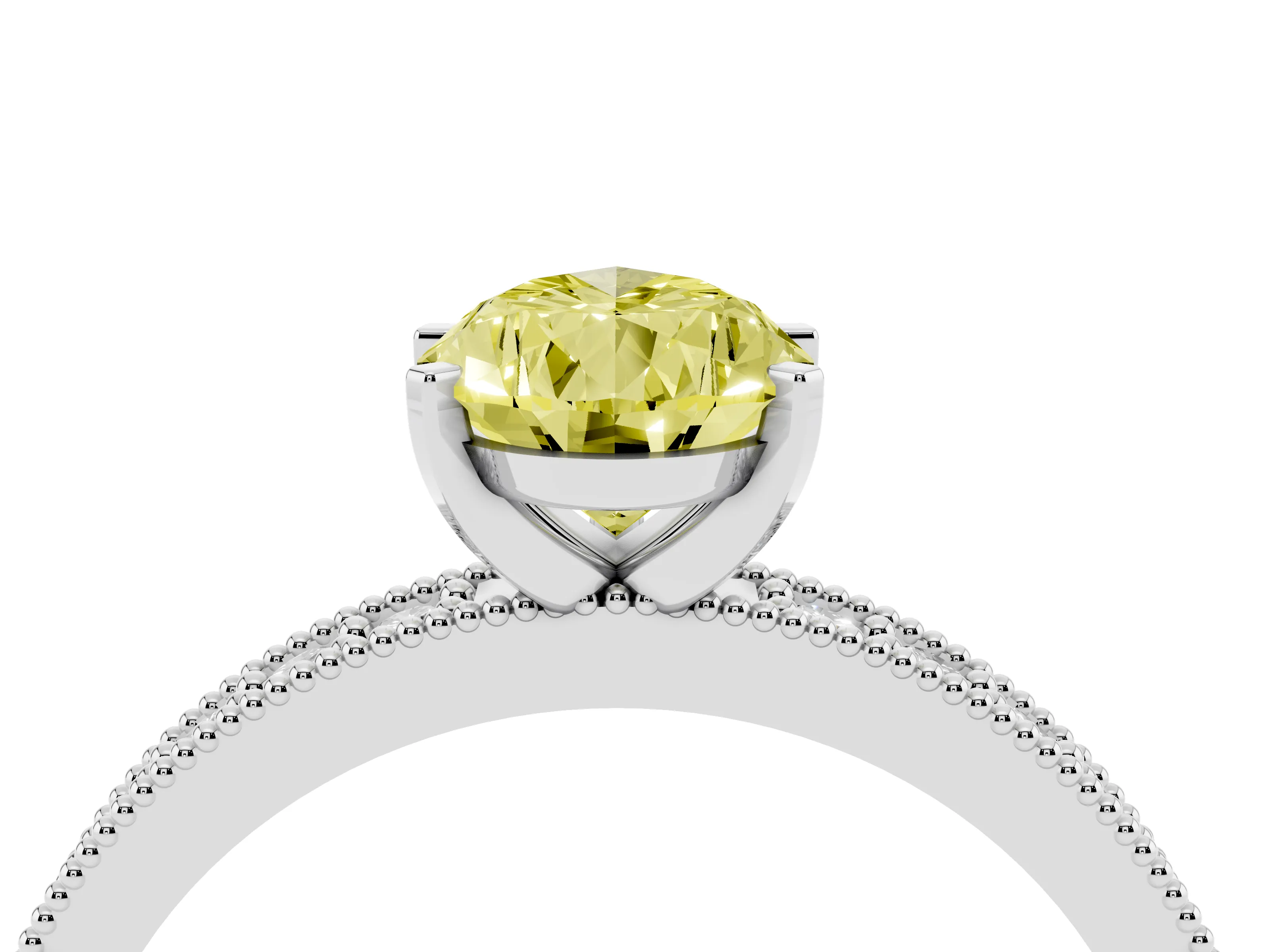 Fancy Yellow Pear Cut Diamond Milgrain Pavé Engagement Ring Set in Platinum with Prong Setting
