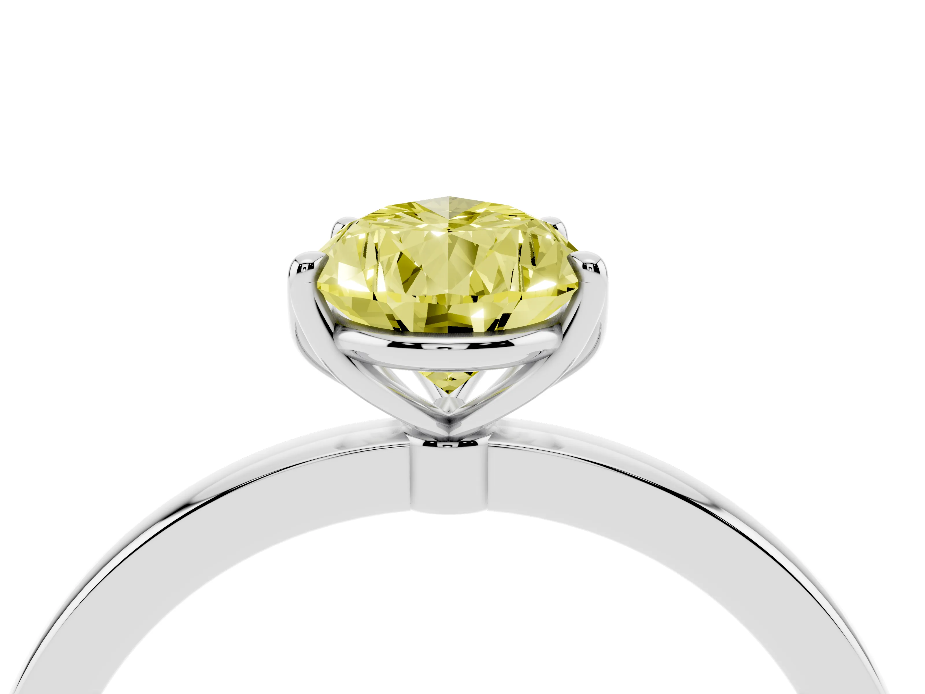 Fancy Yellow Pear Cut Diamond Solitaire Ring Set in Platinum with Prong Setting and Thin Polished Band